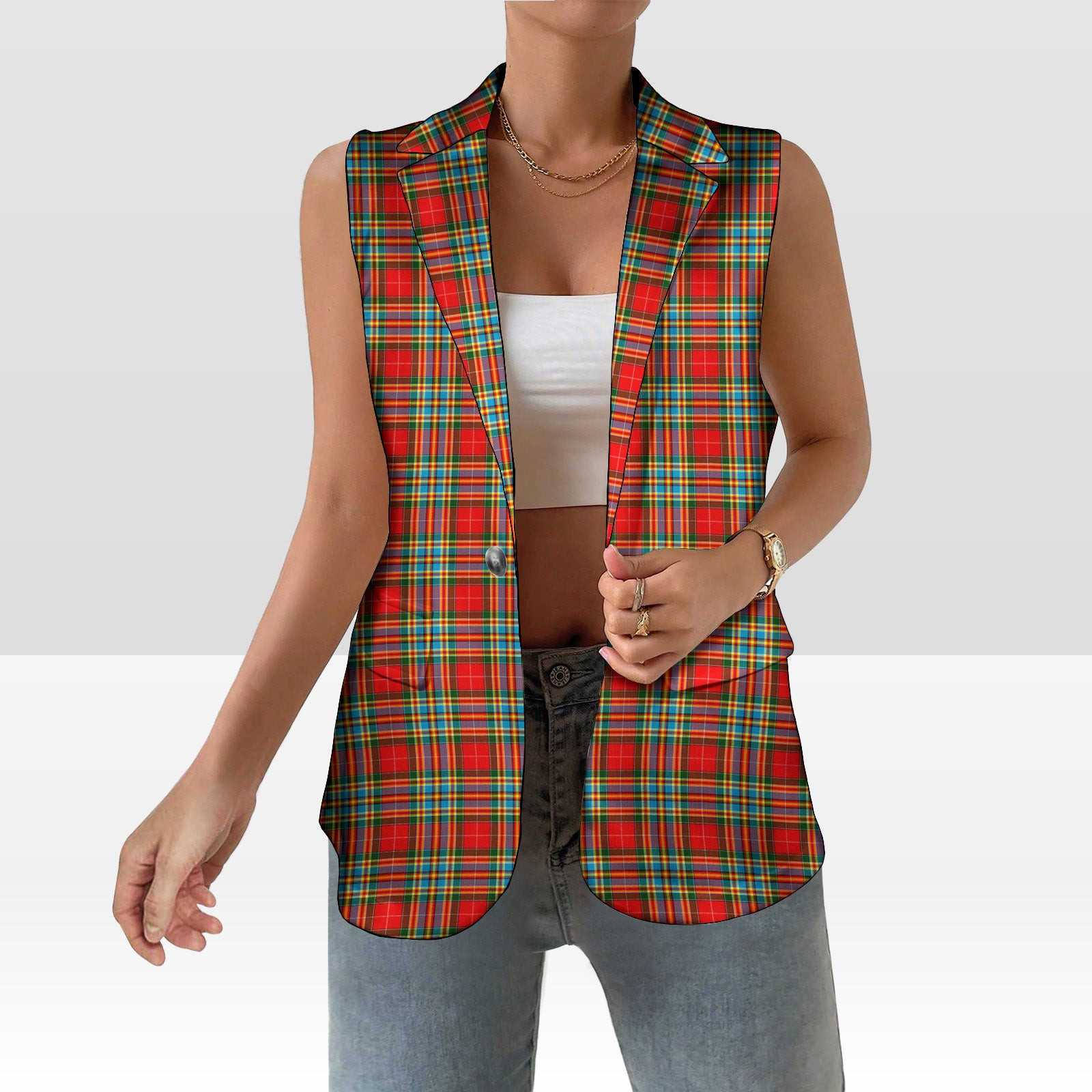 ScotsTee Shop Scottish Chattan Women's Tartan Sleeveless Blazer Suit Vest