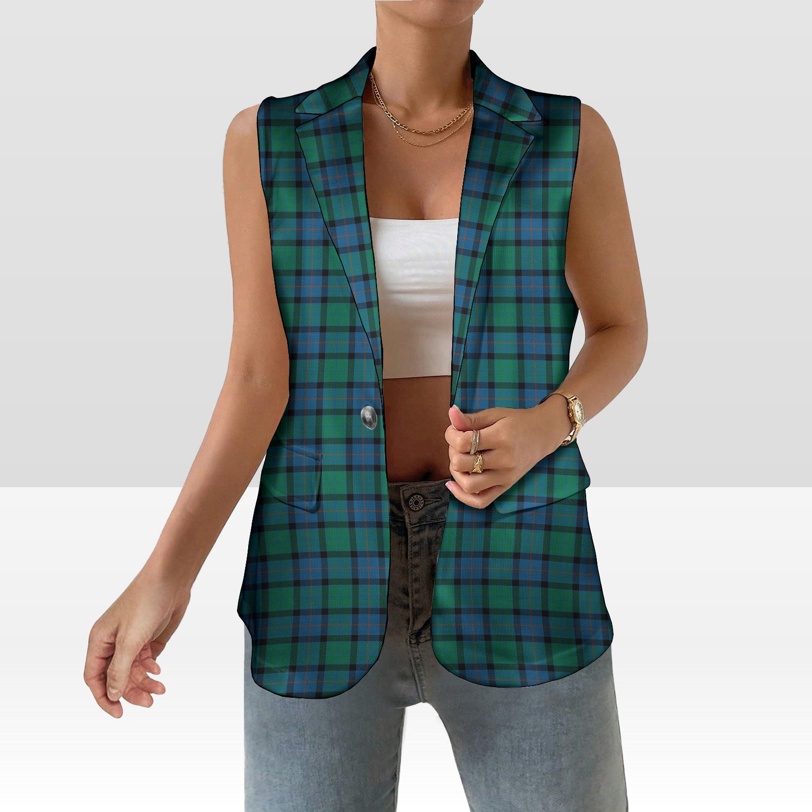 ScotsTee Shop Scottish Flower Of Scotland Women's Tartan Sleeveless Blazer Suit Vest