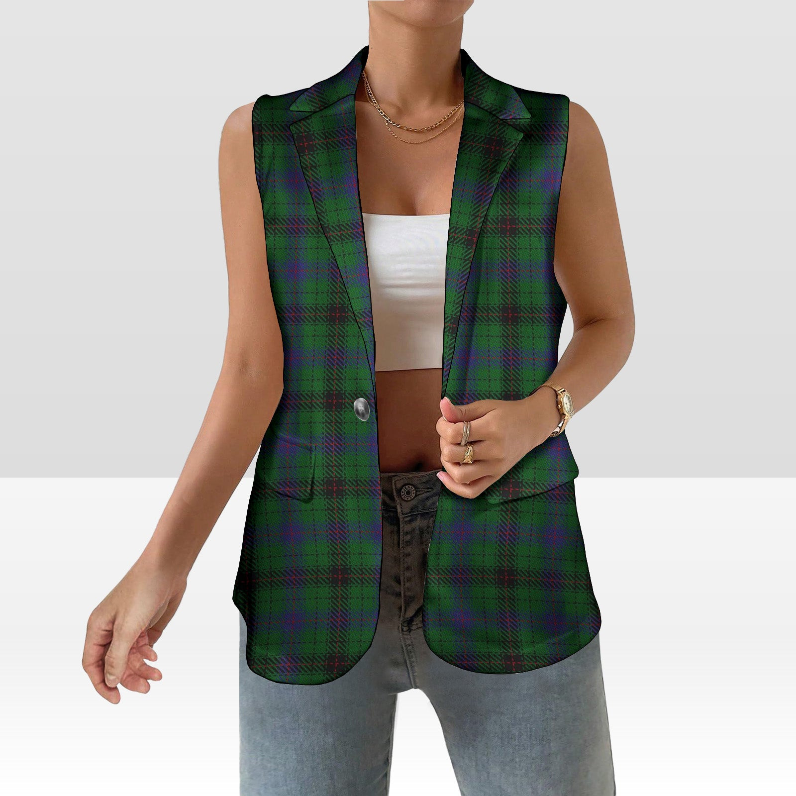 ScotsTee Shop Scottish Davidson Women's Tartan Sleeveless Blazer Suit Vest