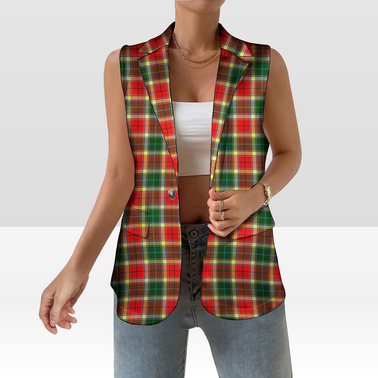 ScotsTee Shop Scottish Gibbs Women's Tartan Sleeveless Blazer Suit Vest