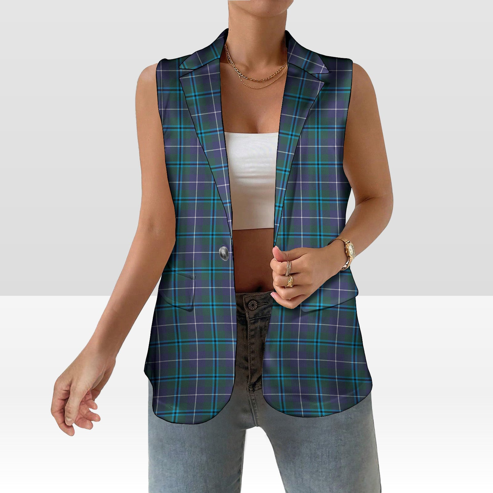 ScotsTee Shop Scottish Douglas Modern Women's Tartan Sleeveless Blazer Suit Vest