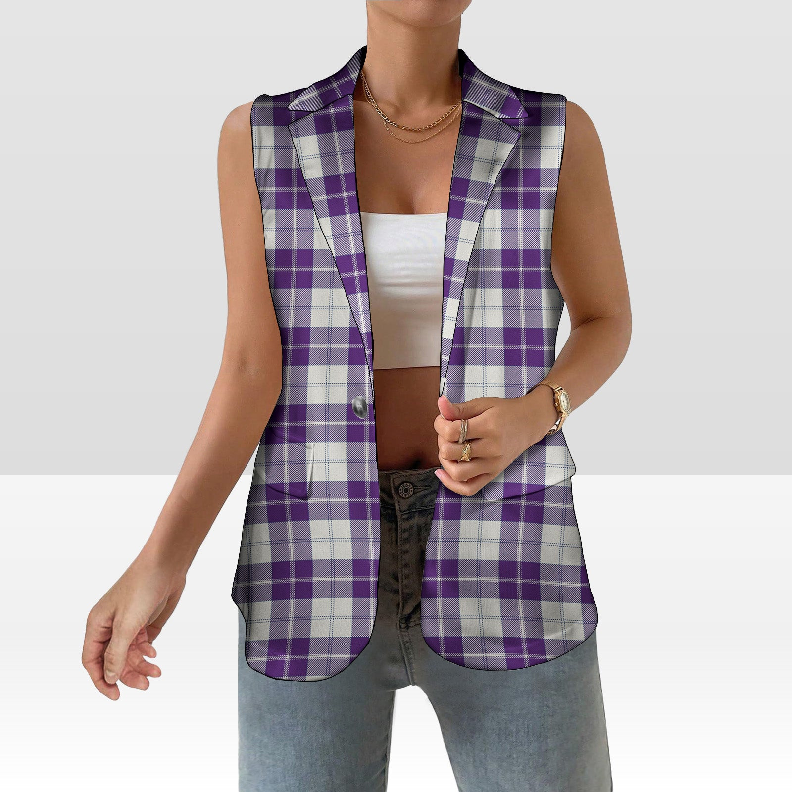 ScotsTee Shop Scottish Dunlop Dress Modern Women's Tartan Sleeveless Blazer Suit Vest