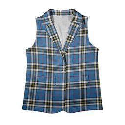 ScotsTee Shop Scottish McThomas Blue Modern Women's Tartan Sleeveless Blazer Suit Vest