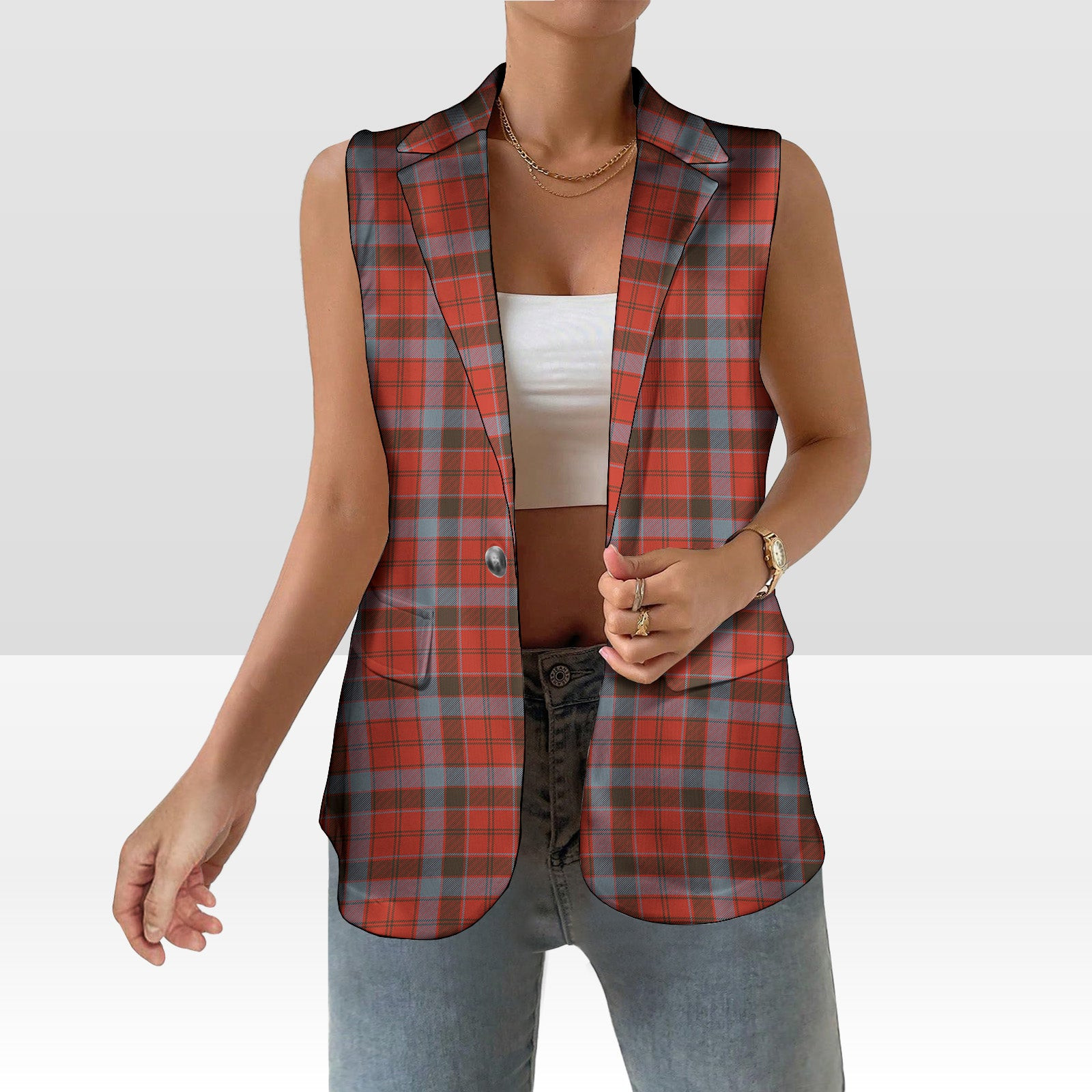 ScotsTee Shop Scottish Robertson Weathered Women's Tartan Sleeveless Blazer Suit Vest
