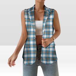 ScotsTee Shop Scottish Stewart Muted Blue Women's Tartan Sleeveless Blazer Suit Vest