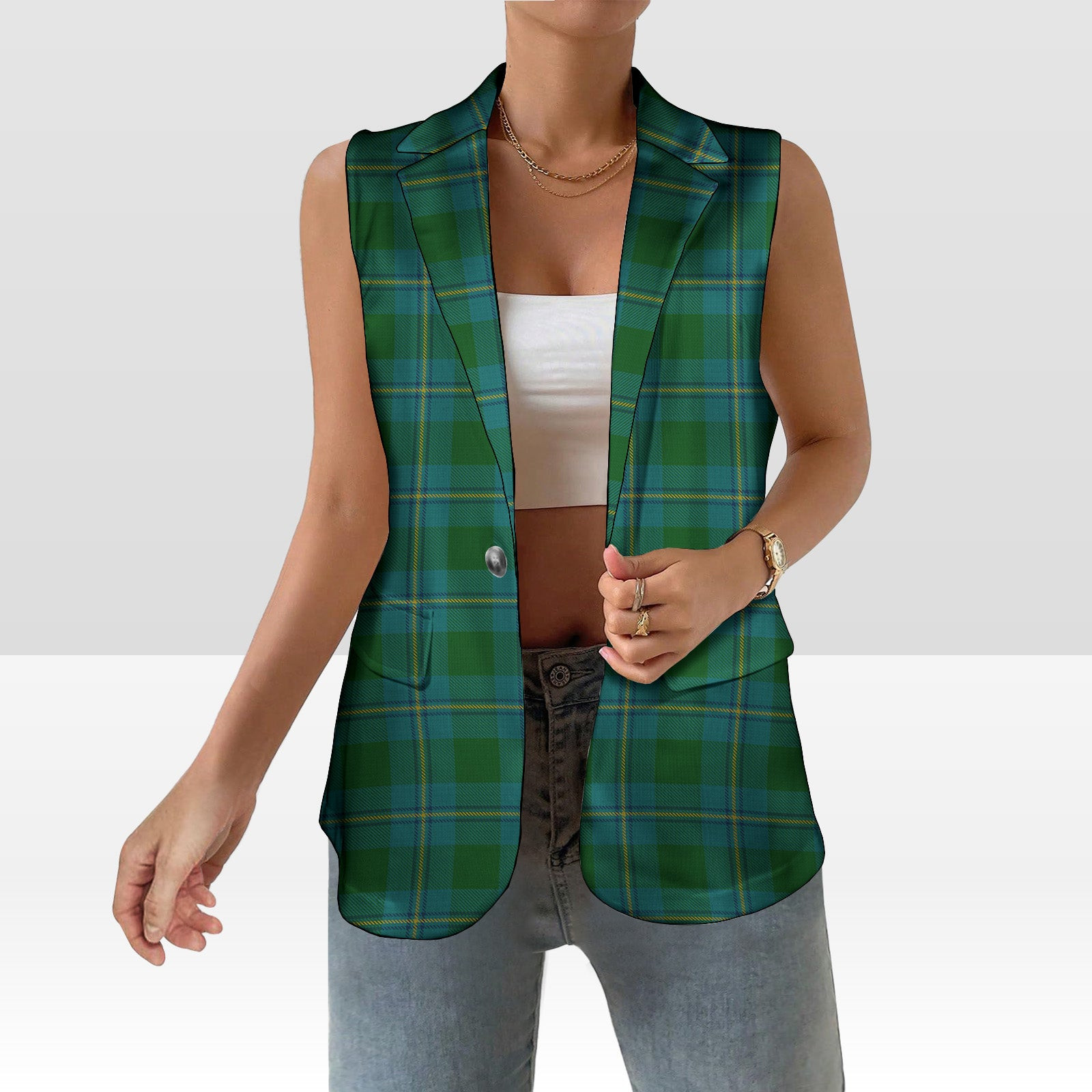 ScotsTee Shop Scottish Irvine of Bonshaw Women's Tartan Sleeveless Blazer Suit Vest