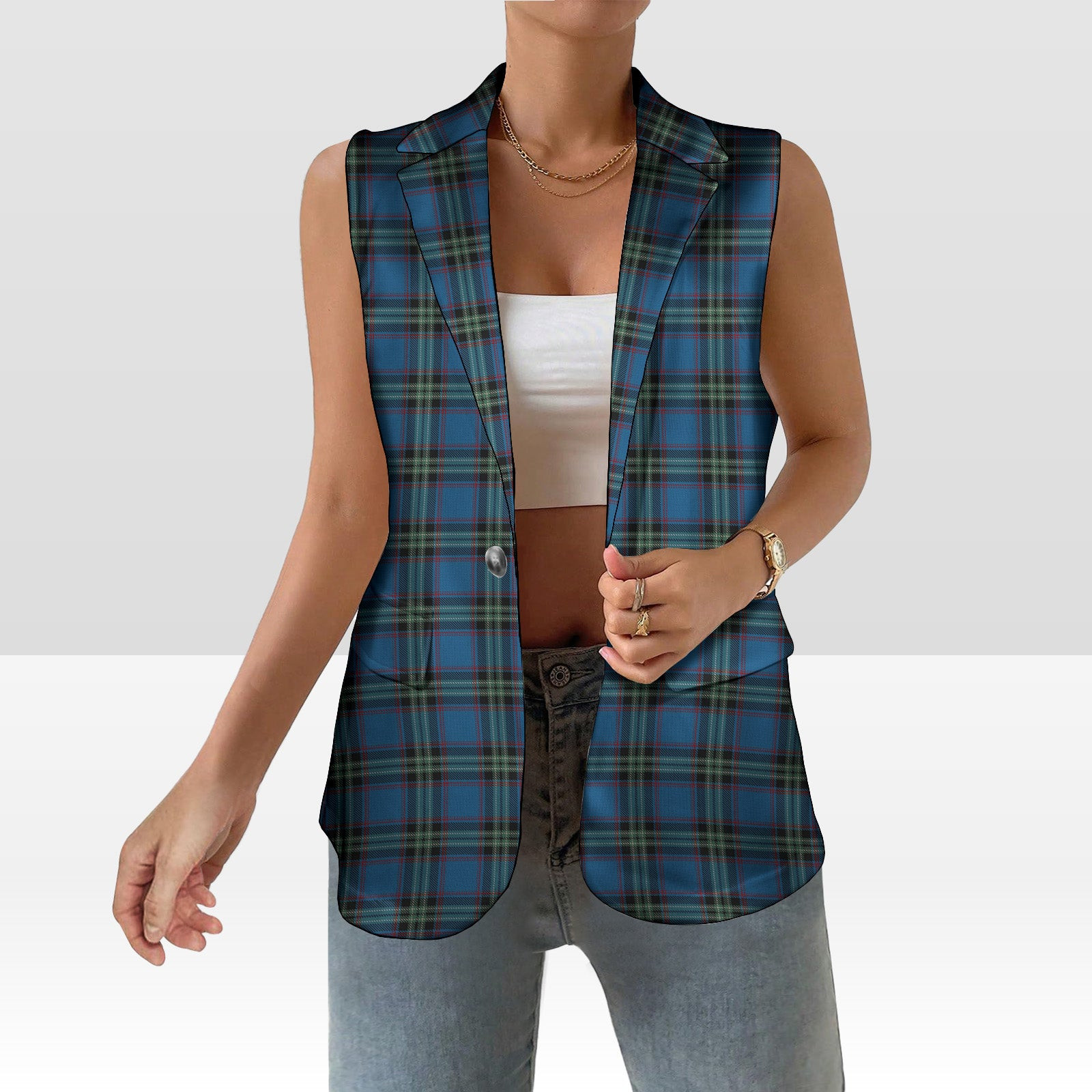 ScotsTee Shop Scottish Parr Women's Tartan Sleeveless Blazer Suit Vest
