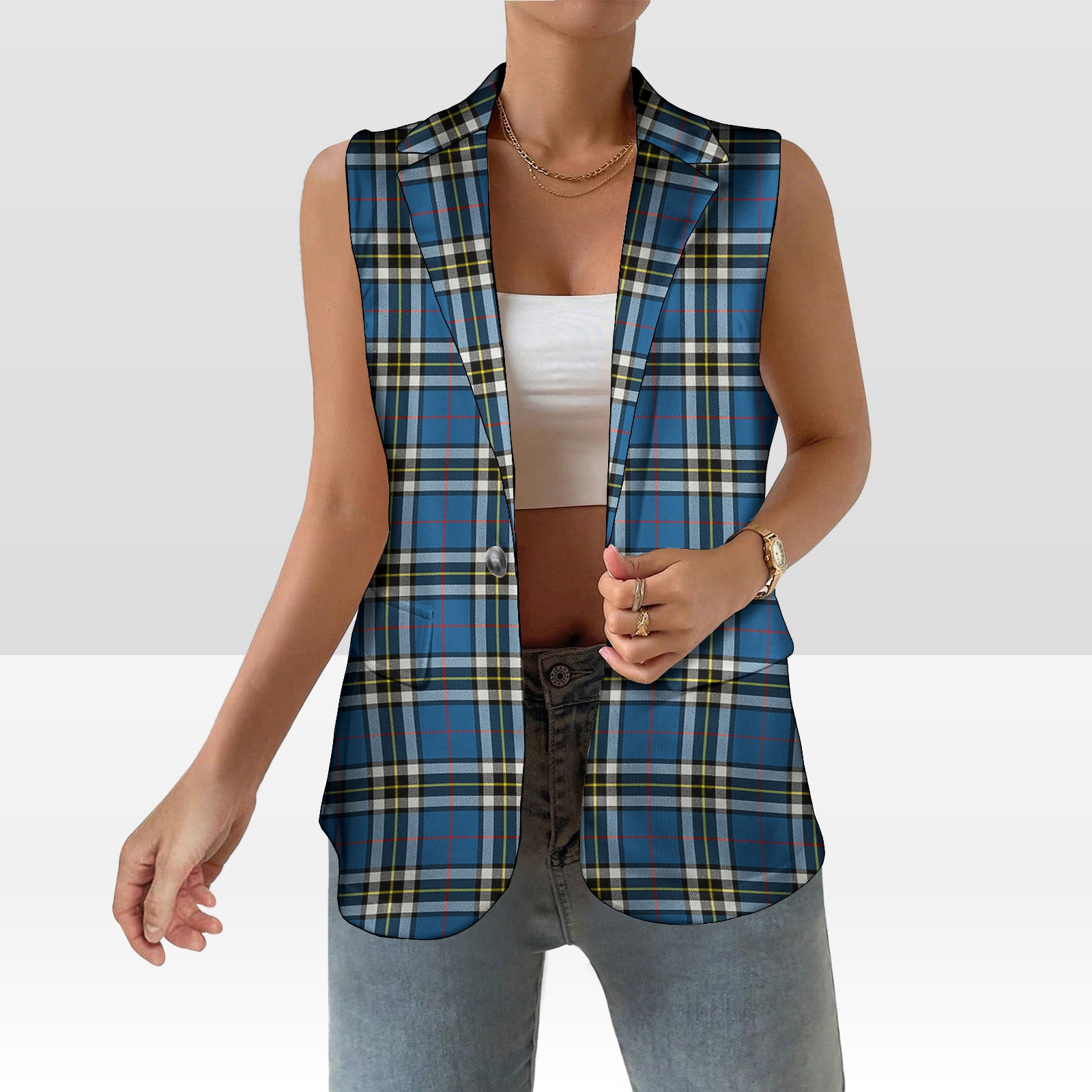 ScotsTee Shop Scottish Thomson Blue Women's Tartan Sleeveless Blazer Suit Vest
