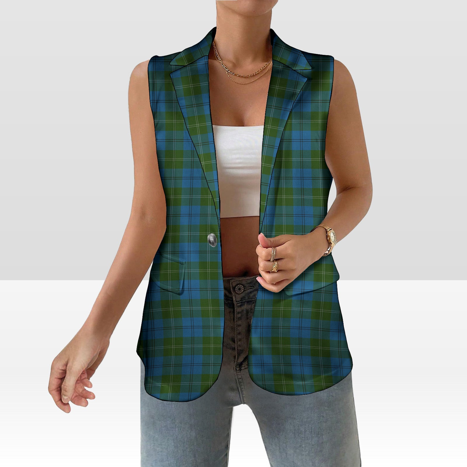ScotsTee Shop Scottish Melville Two black lines Women's Tartan Sleeveless Blazer Suit Vest