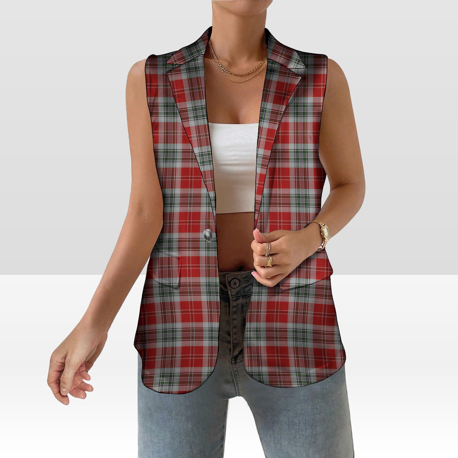 ScotsTee Shop Scottish MacLean of Duart Dress 2 Women's Tartan Sleeveless Blazer Suit Vest