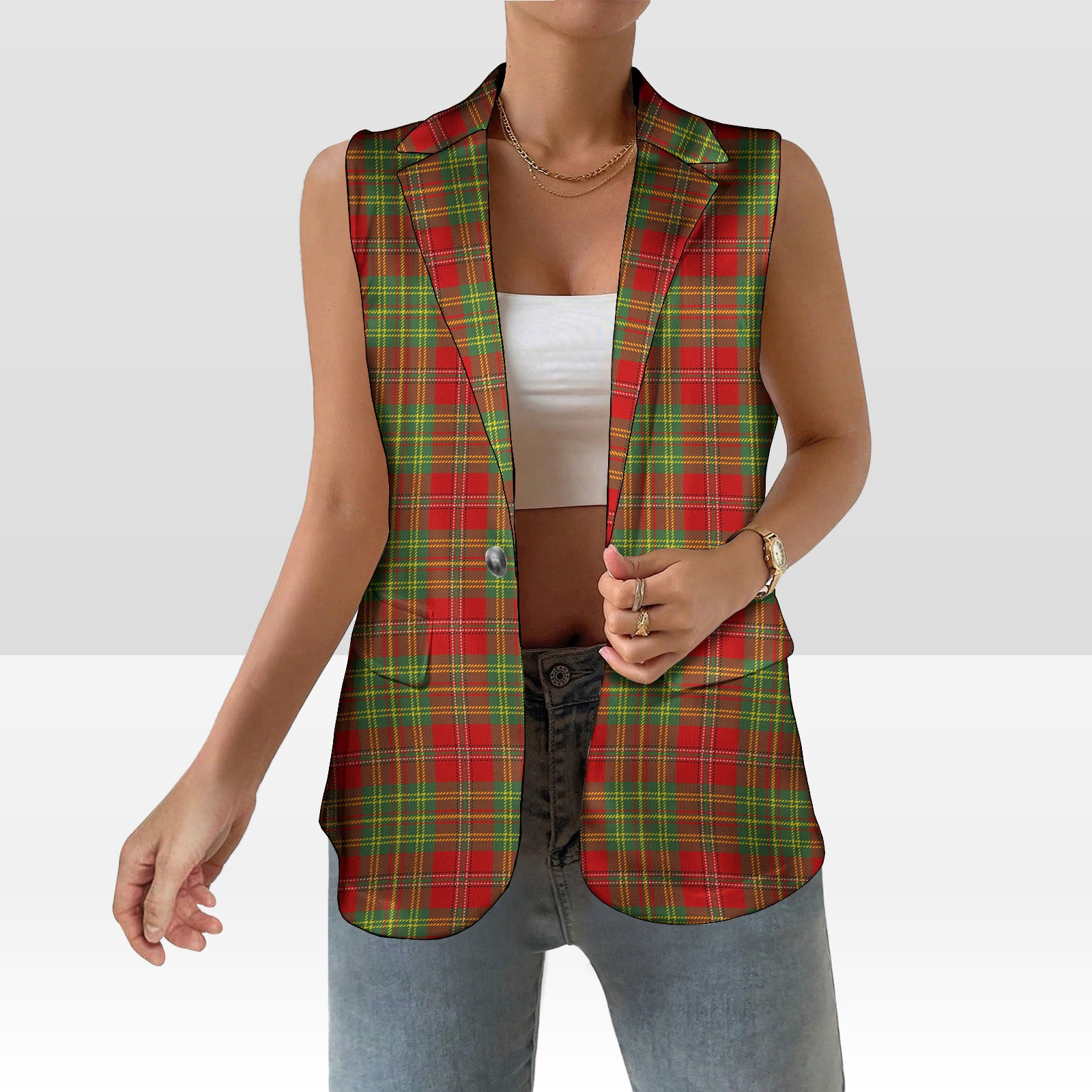 ScotsTee Shop Scottish Leask Modern Women's Tartan Sleeveless Blazer Suit Vest