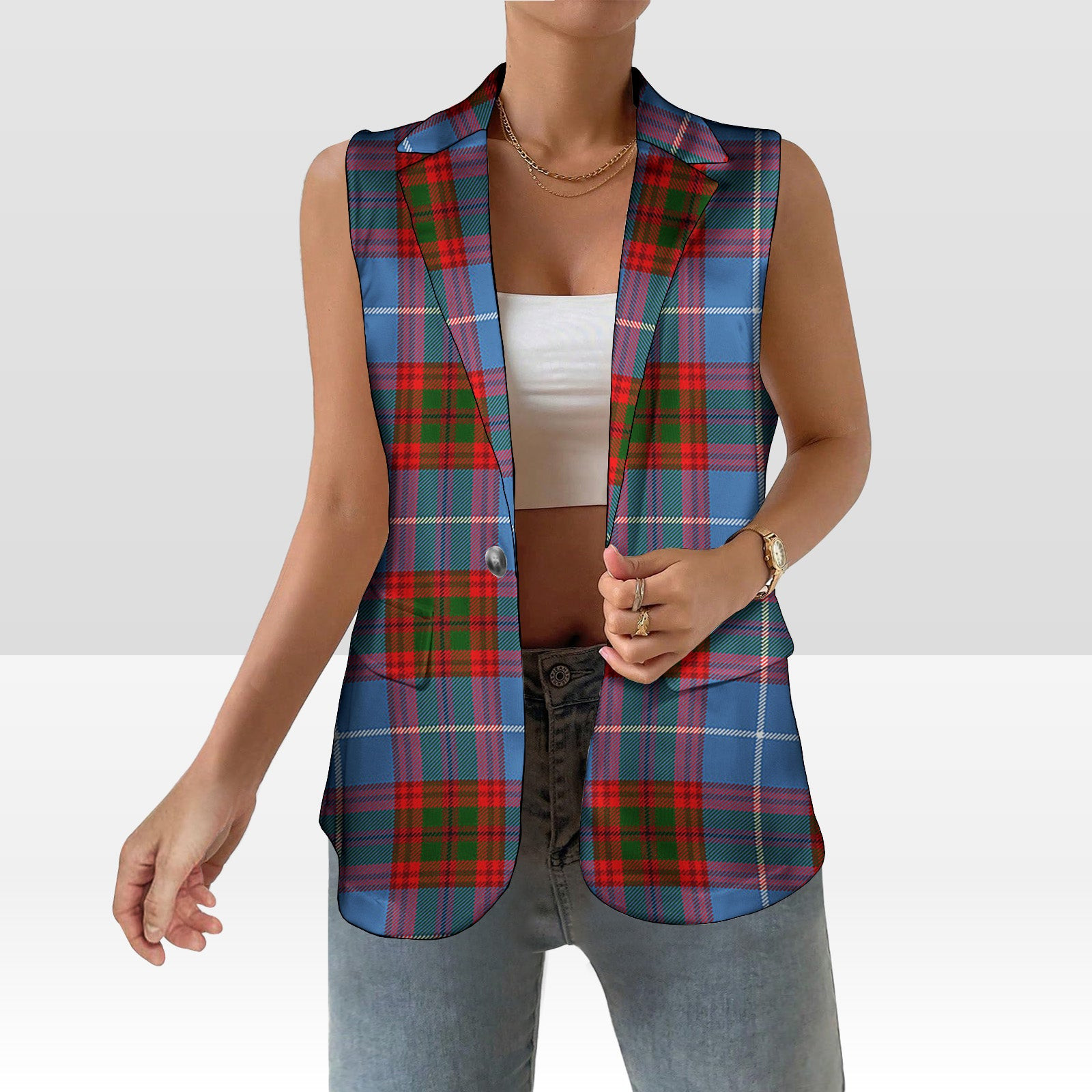 ScotsTee Shop Scottish Sideserf Women's Tartan Sleeveless Blazer Suit Vest