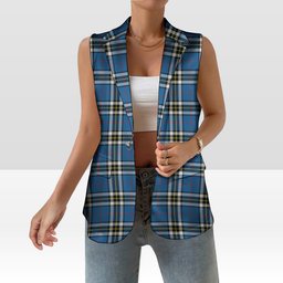 ScotsTee Shop Scottish MacThomas Blue Modern Women's Tartan Sleeveless Blazer Suit Vest
