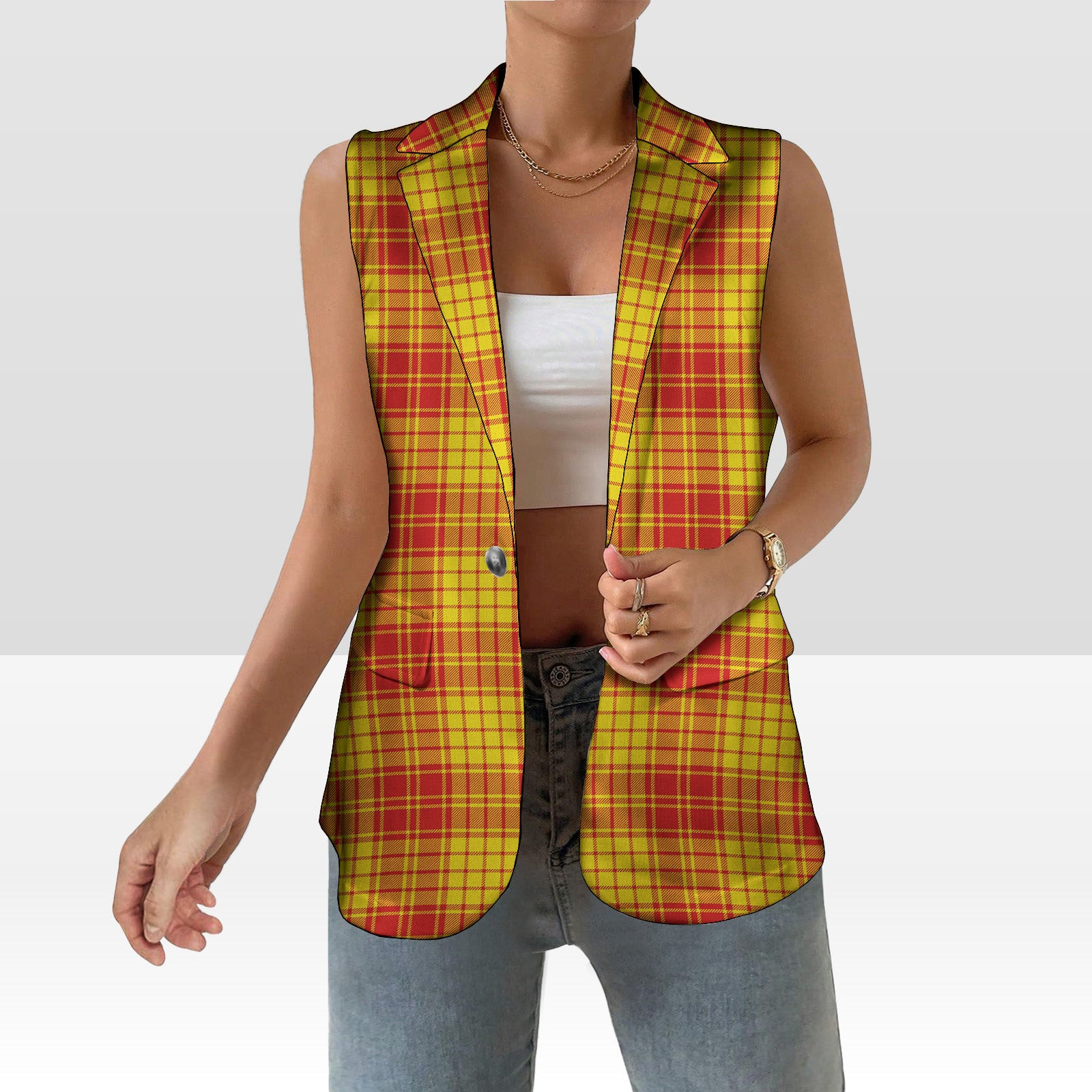 ScotsTee Shop Scottish MacMillan Dress Modern Women's Tartan Sleeveless Blazer Suit Vest