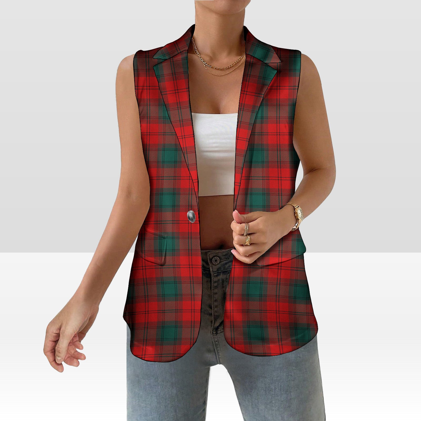 ScotsTee Shop Scottish Lindsay Black lines Modern Women's Tartan Sleeveless Blazer Suit Vest