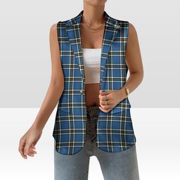 ScotsTee Shop Scottish Thomson Blue Modern Clan Women's Tartan Sleeveless Blazer Suit Vest