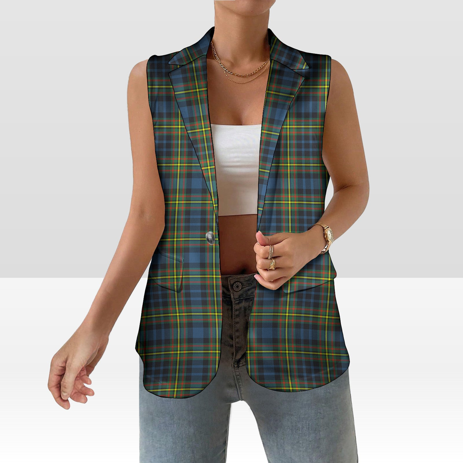 ScotsTee Shop Scottish MacLellan Ancient Women's Tartan Sleeveless Blazer Suit Vest