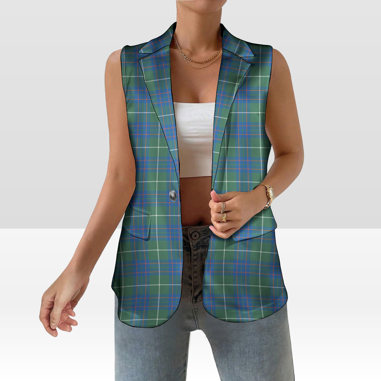 ScotsTee Shop Scottish MacIntyre Hunting Ancient Women's Tartan Sleeveless Blazer Suit Vest