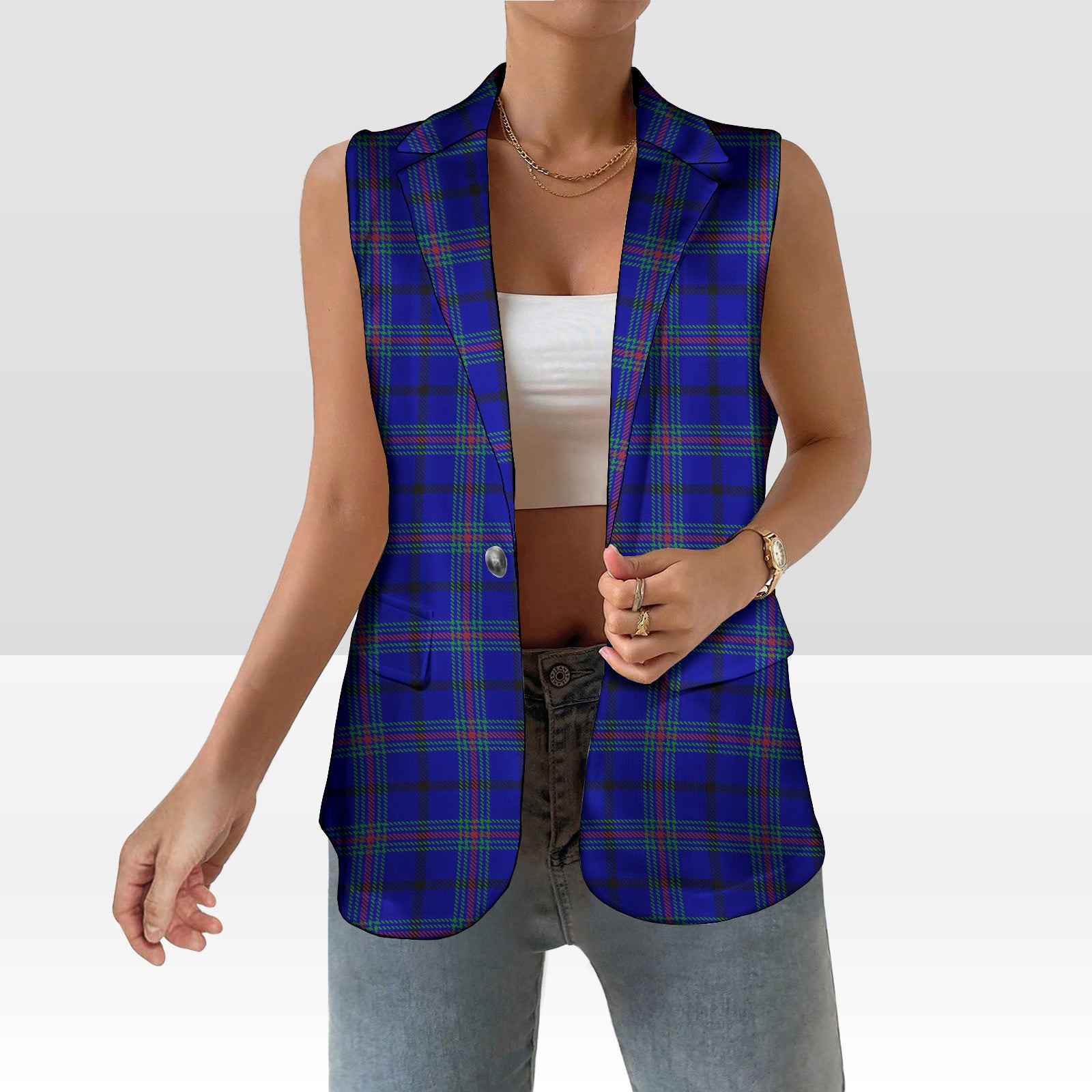 ScotsTee Shop Scottish Kinding Women's Tartan Sleeveless Blazer Suit Vest