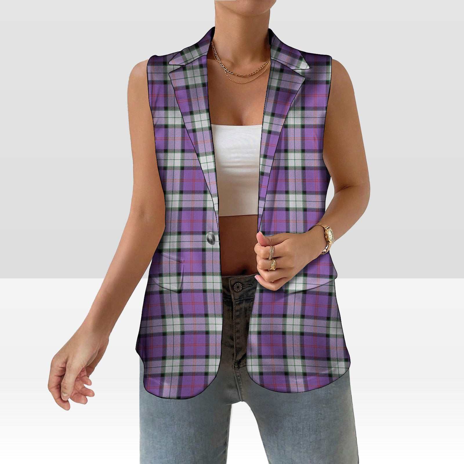 ScotsTee Shop Scottish Sinclair Dress (Dance) Ancient Clan Women's Tartan Sleeveless Blazer Suit Vest