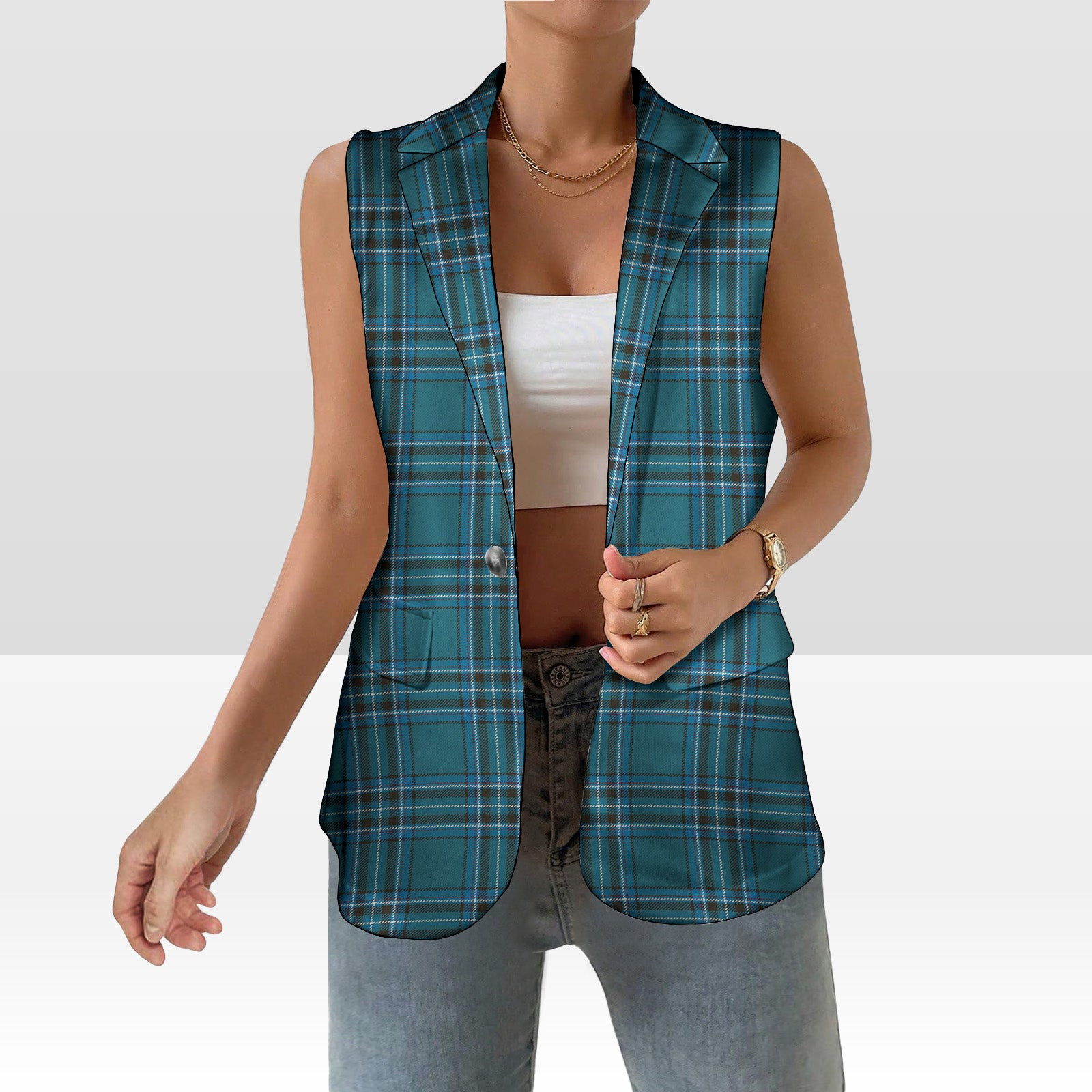 ScotsTee Shop Scottish Kelly Dress Modern Women's Tartan Sleeveless Blazer Suit Vest
