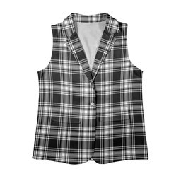 ScotsTee Shop Scottish Menzies Black & White Modern Women's Tartan Sleeveless Blazer Suit Vest