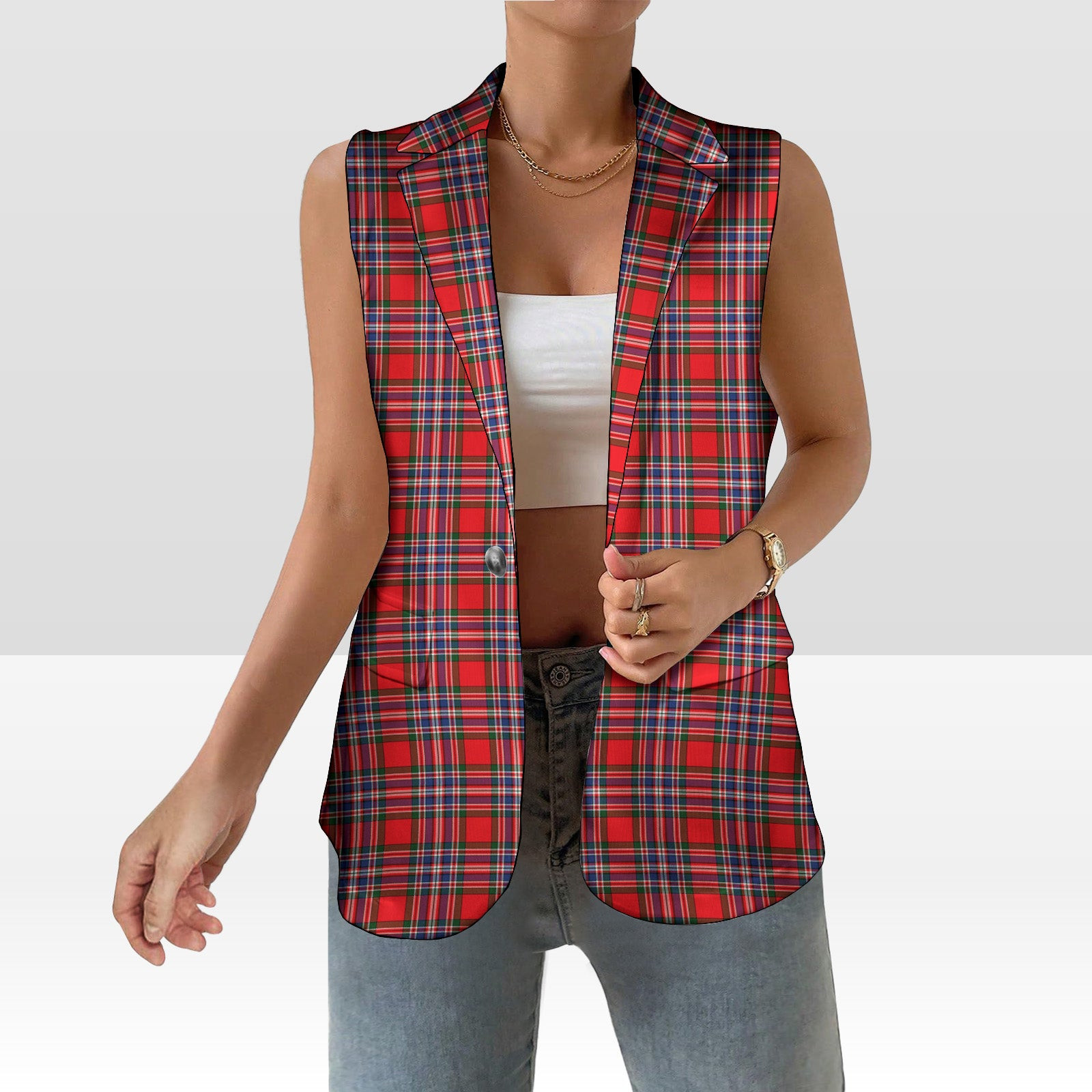 ScotsTee Shop Scottish McFarland Modern Women's Tartan Sleeveless Blazer Suit Vest
