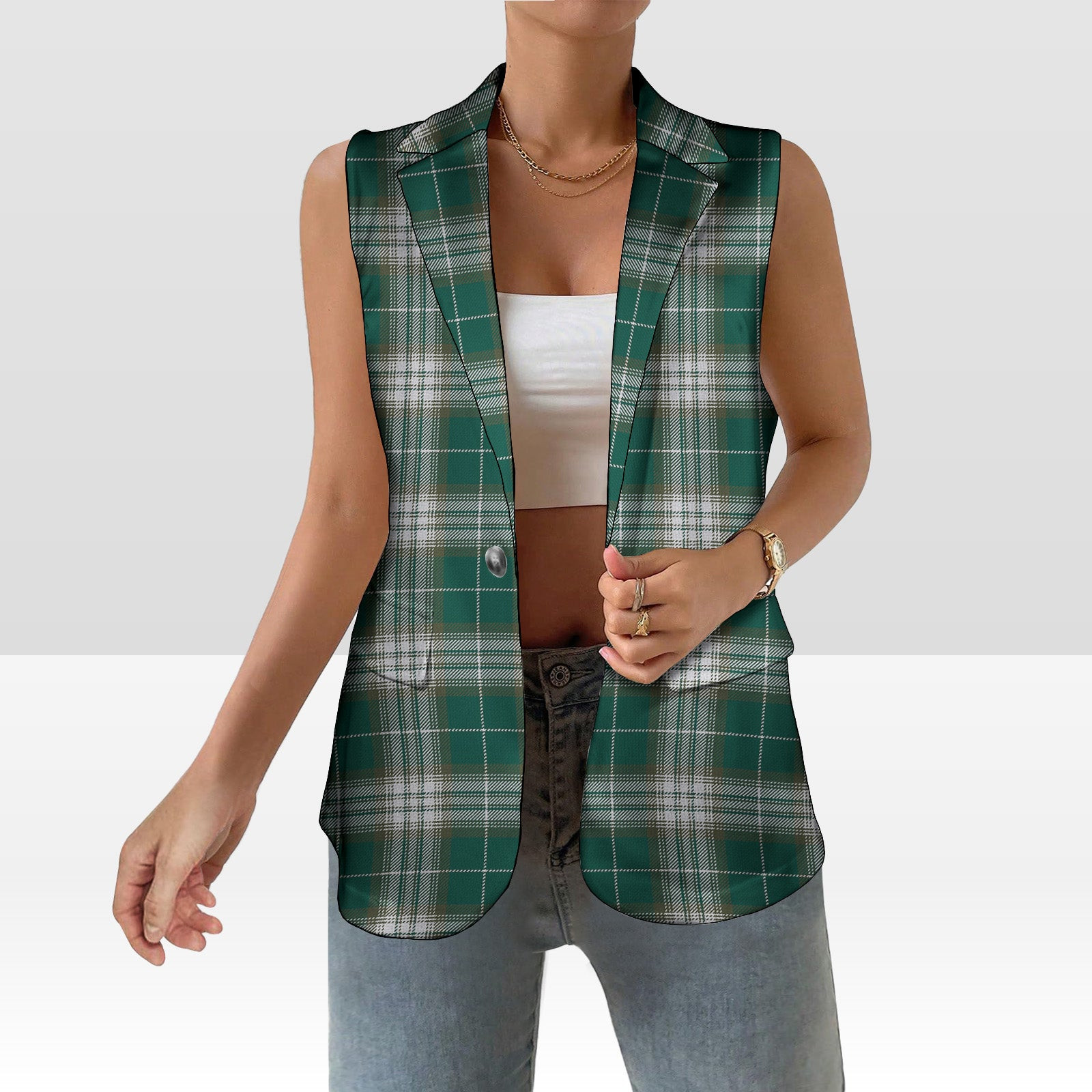 ScotsTee Shop Scottish Kelso Modern Clan Women's Tartan Sleeveless Blazer Suit Vest