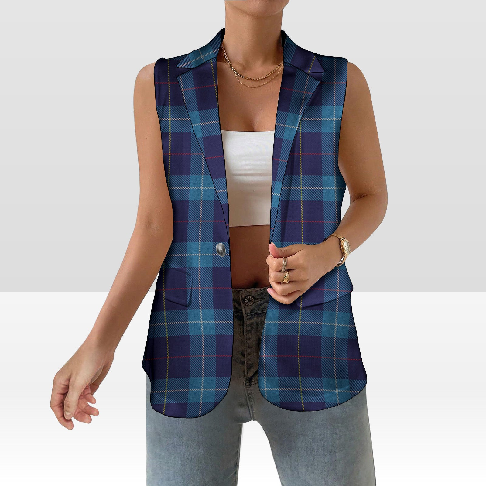 ScotsTee Shop Scottish McKerrell of Hillhouse Women's Tartan Sleeveless Blazer Suit Vest