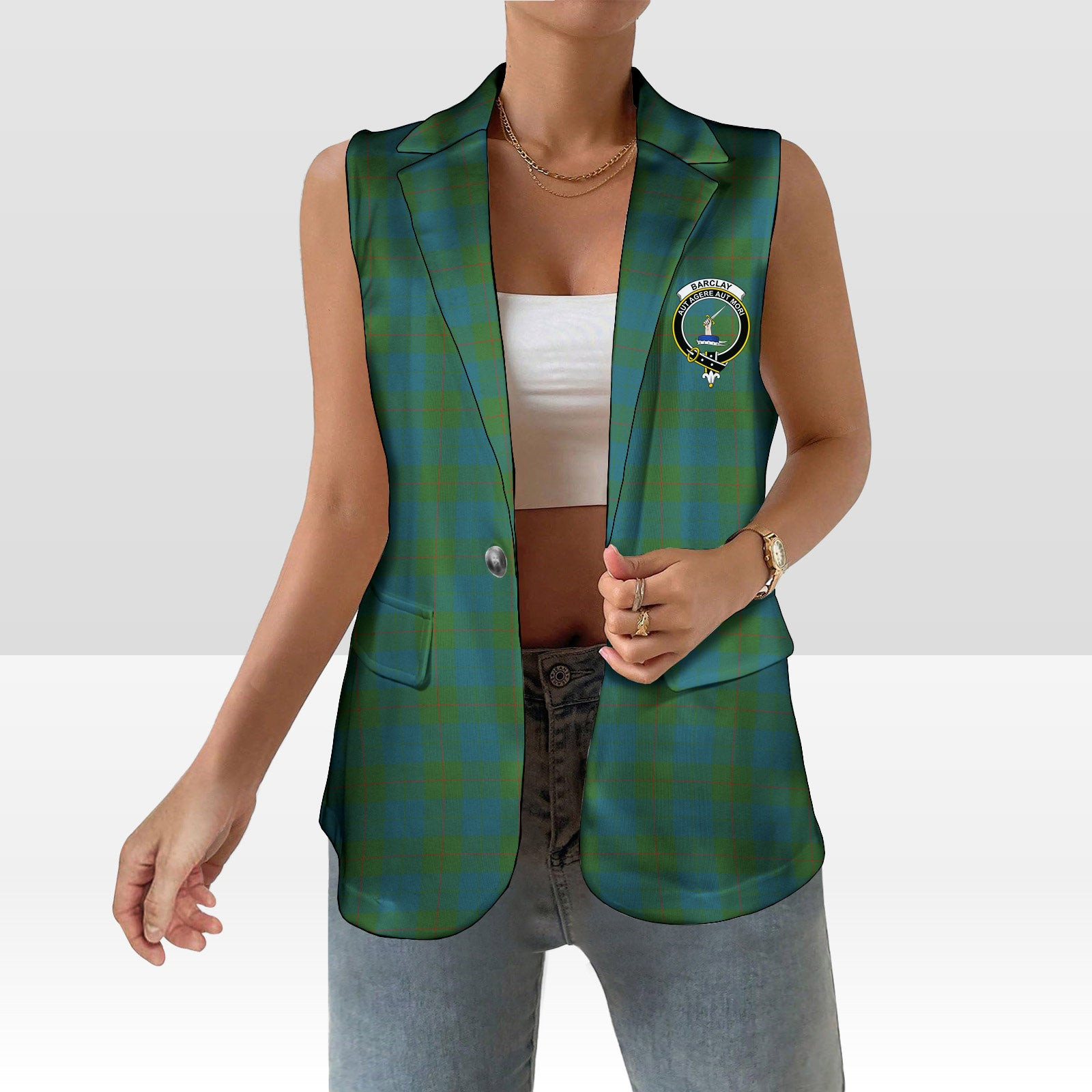 ScotsTee Shop Scottish Barclay Hunting Ancient Clan Women's Tartan Sleeveless Blazer Suit Vest
