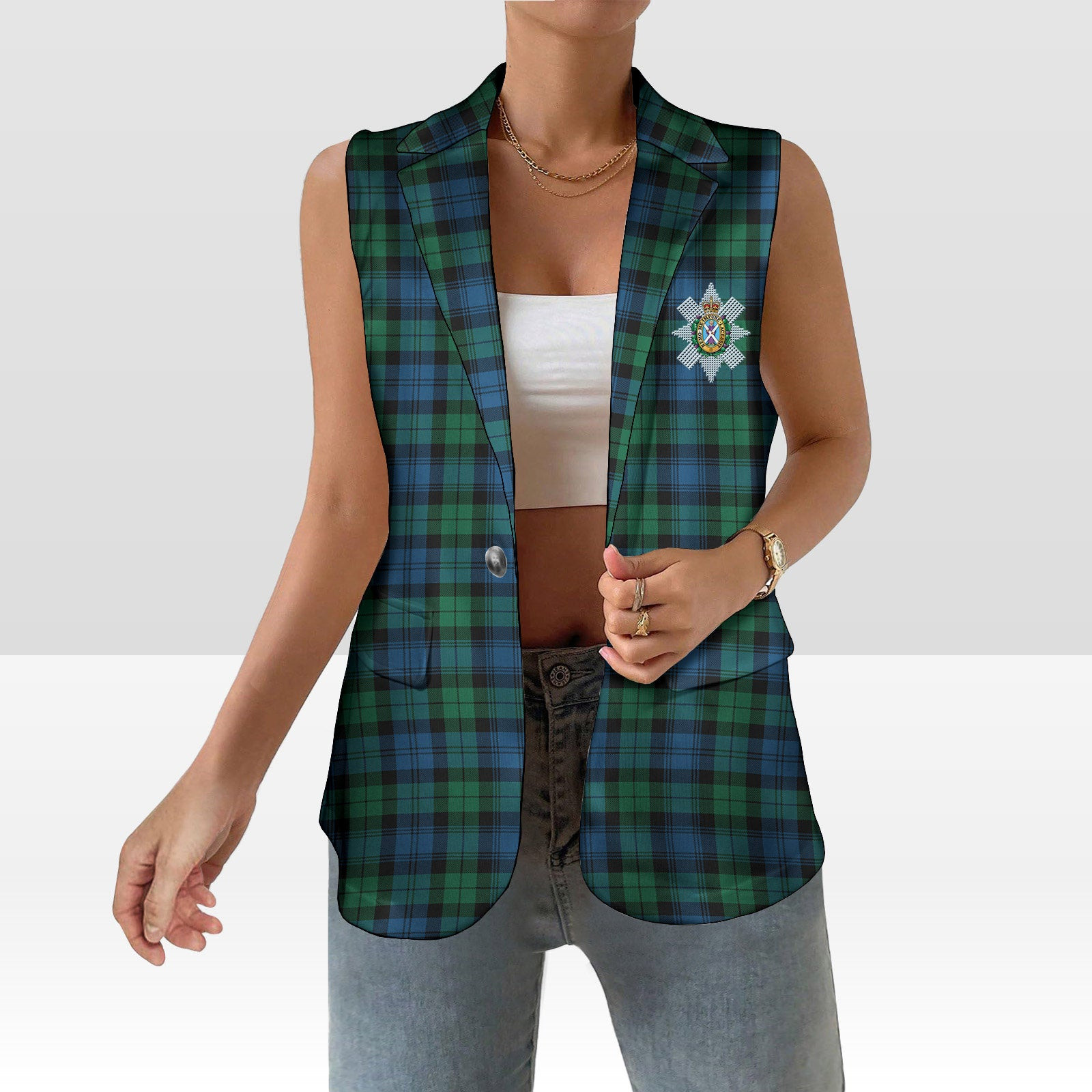 ScotsTee Shop Scottish Black Watch Ancient Women's Tartan Sleeveless Blazer Suit Vest