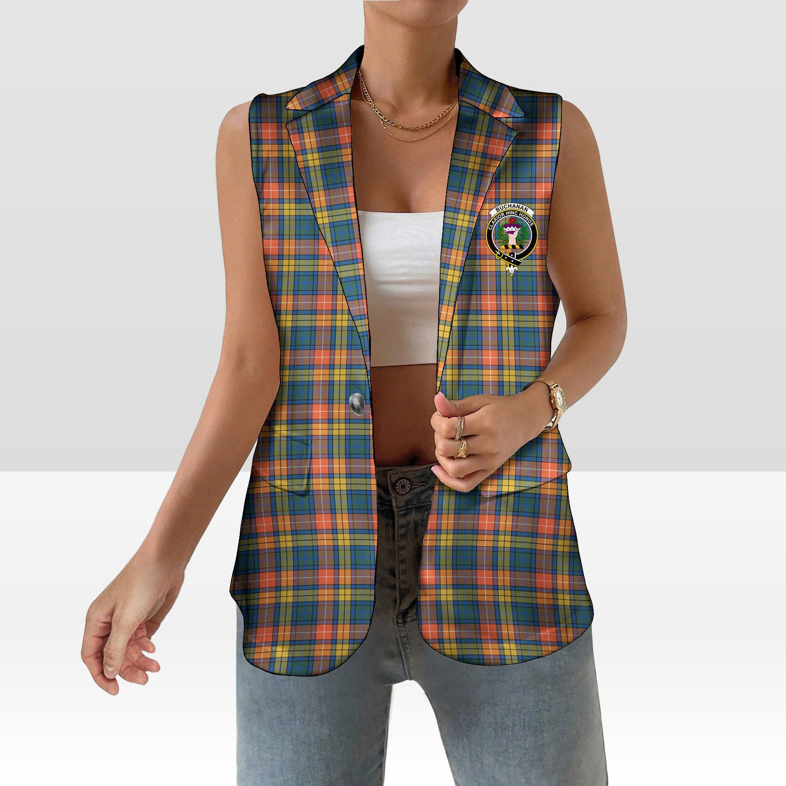 ScotsTee Shop Scottish Buchanan Ancient Women's Tartan Sleeveless Blazer Suit Vest