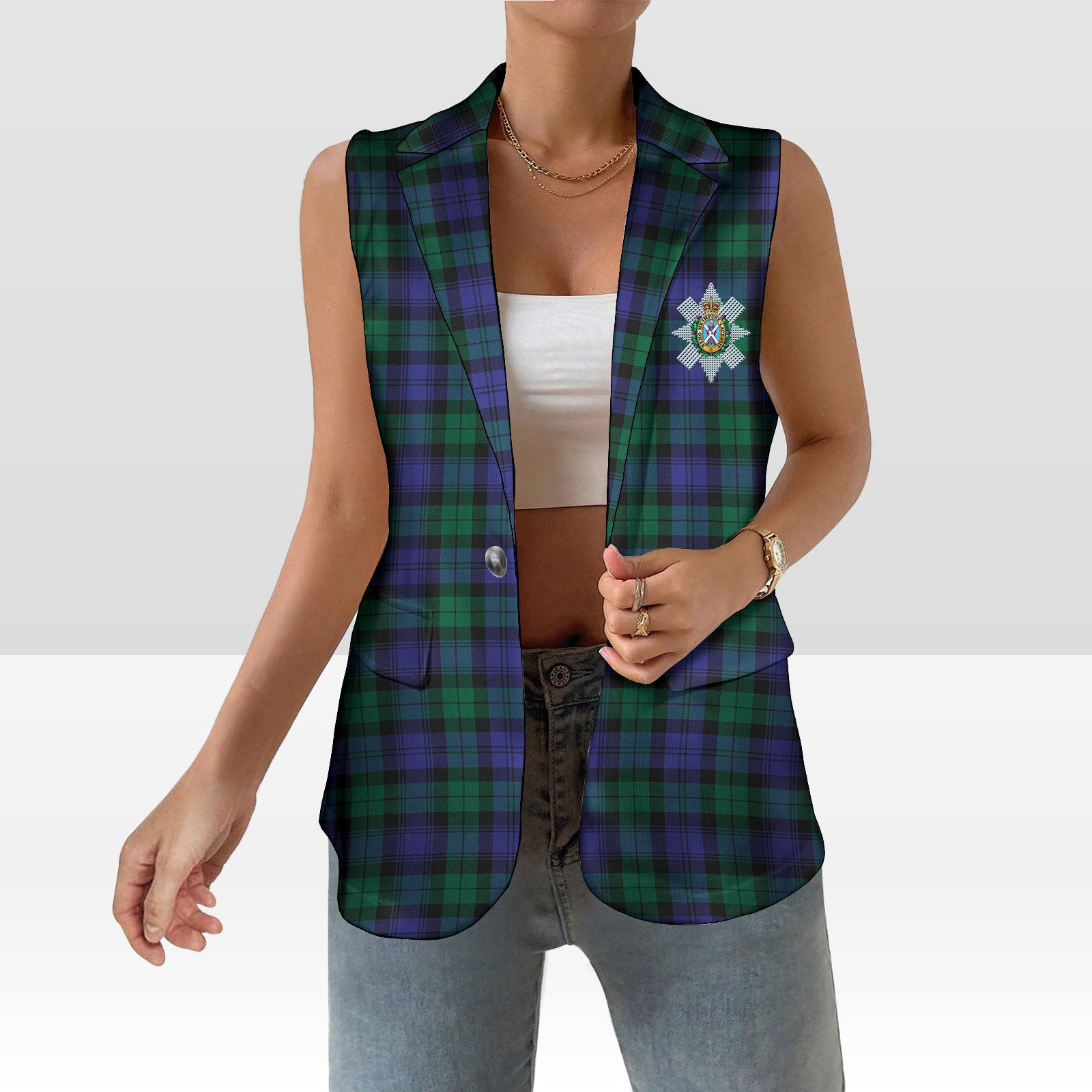 ScotsTee Shop Scottish Black Watch Modern Women's Tartan Sleeveless Blazer Suit Vest