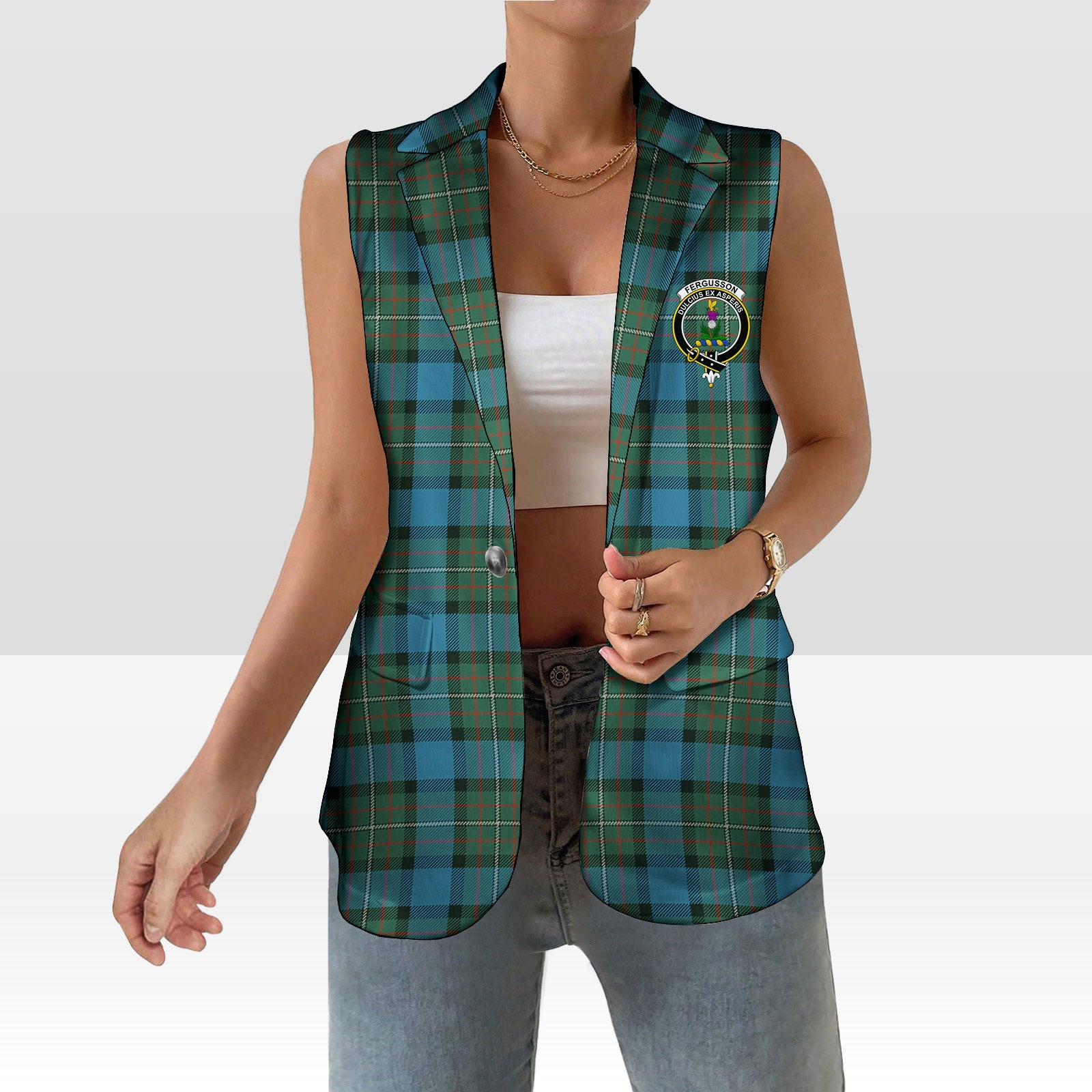 ScotsTee Shop Scottish Fergusson Ancient #2 Women's Tartan Sleeveless Blazer Suit Vest