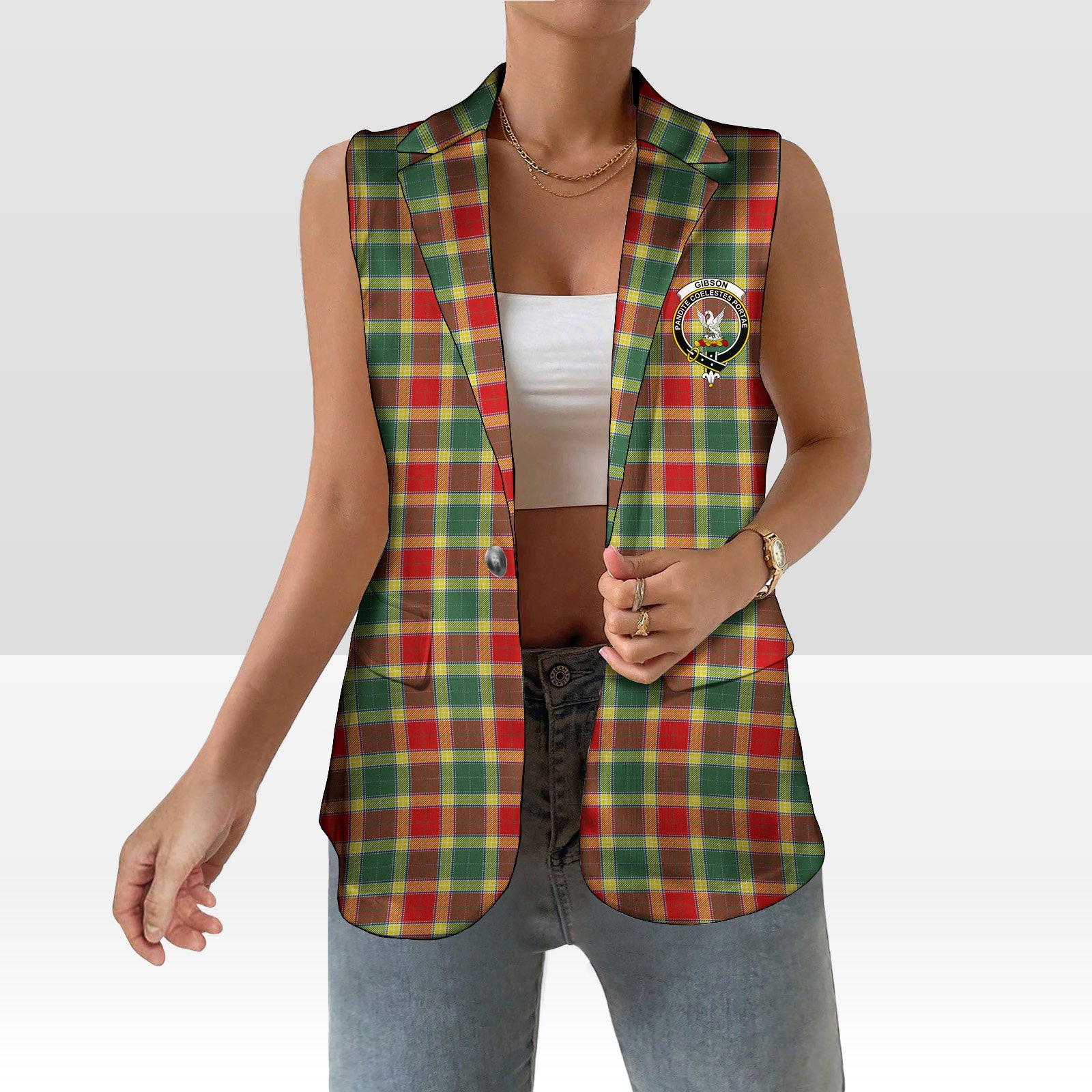 ScotsTee Shop Scottish Gibson Modern Women's Tartan Sleeveless Blazer Suit Vest