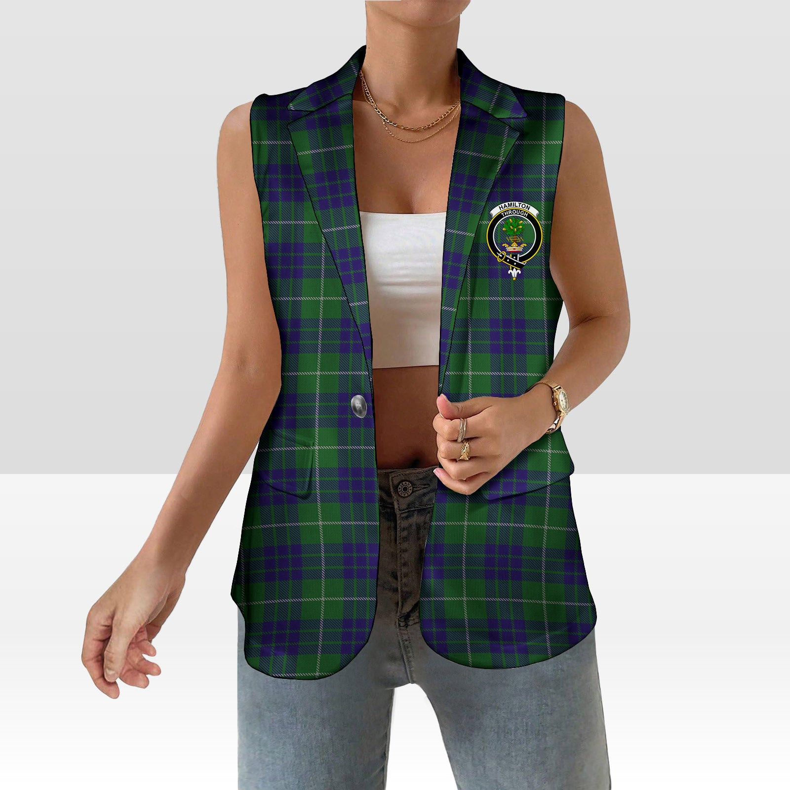 ScotsTee Shop Scottish Hamilton Hunting Women's Tartan Sleeveless Blazer Suit Vest