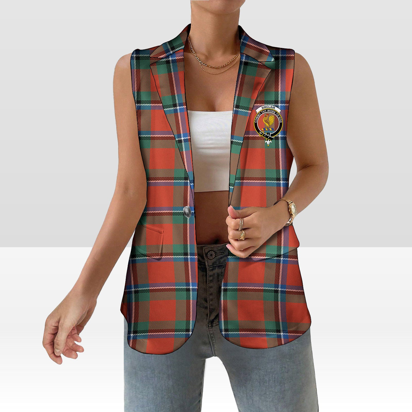 ScotsTee Shop Scottish Sinclair Ancient Women's Tartan Sleeveless Blazer Suit Vest