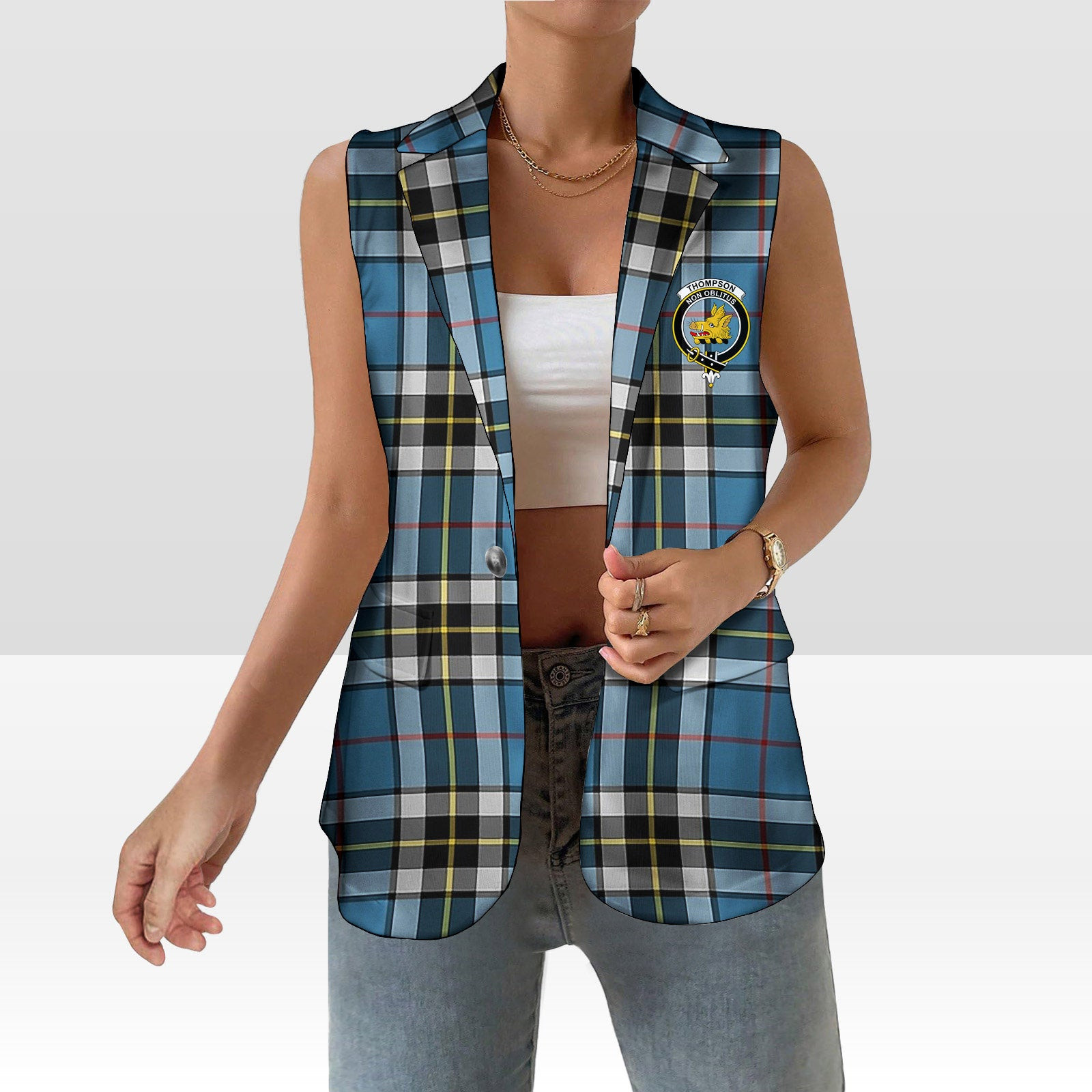 ScotsTee Shop Scottish Thompson Society Women's Tartan Sleeveless Blazer Suit Vest