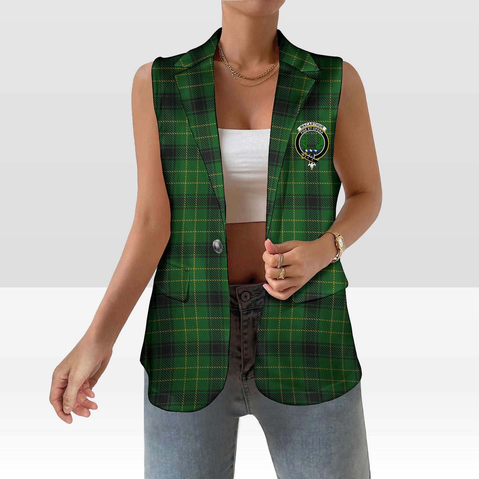 ScotsTee Shop Scottish MacArthur Highland Women's Tartan Sleeveless Blazer Suit Vest