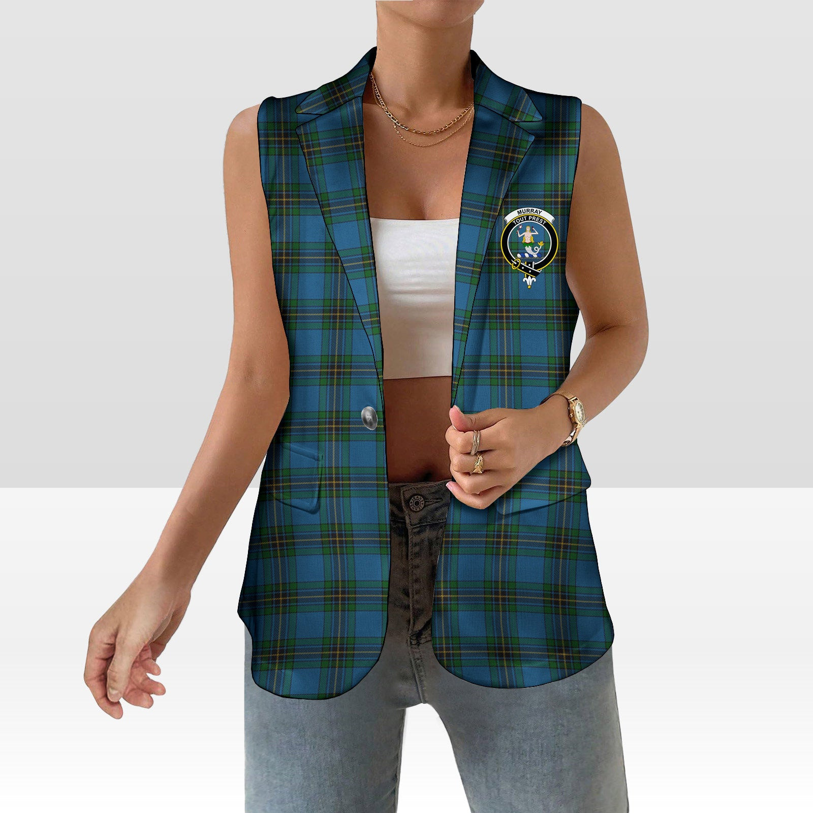 ScotsTee Shop Scottish Murray of Elibank Women's Tartan Sleeveless Blazer Suit Vest