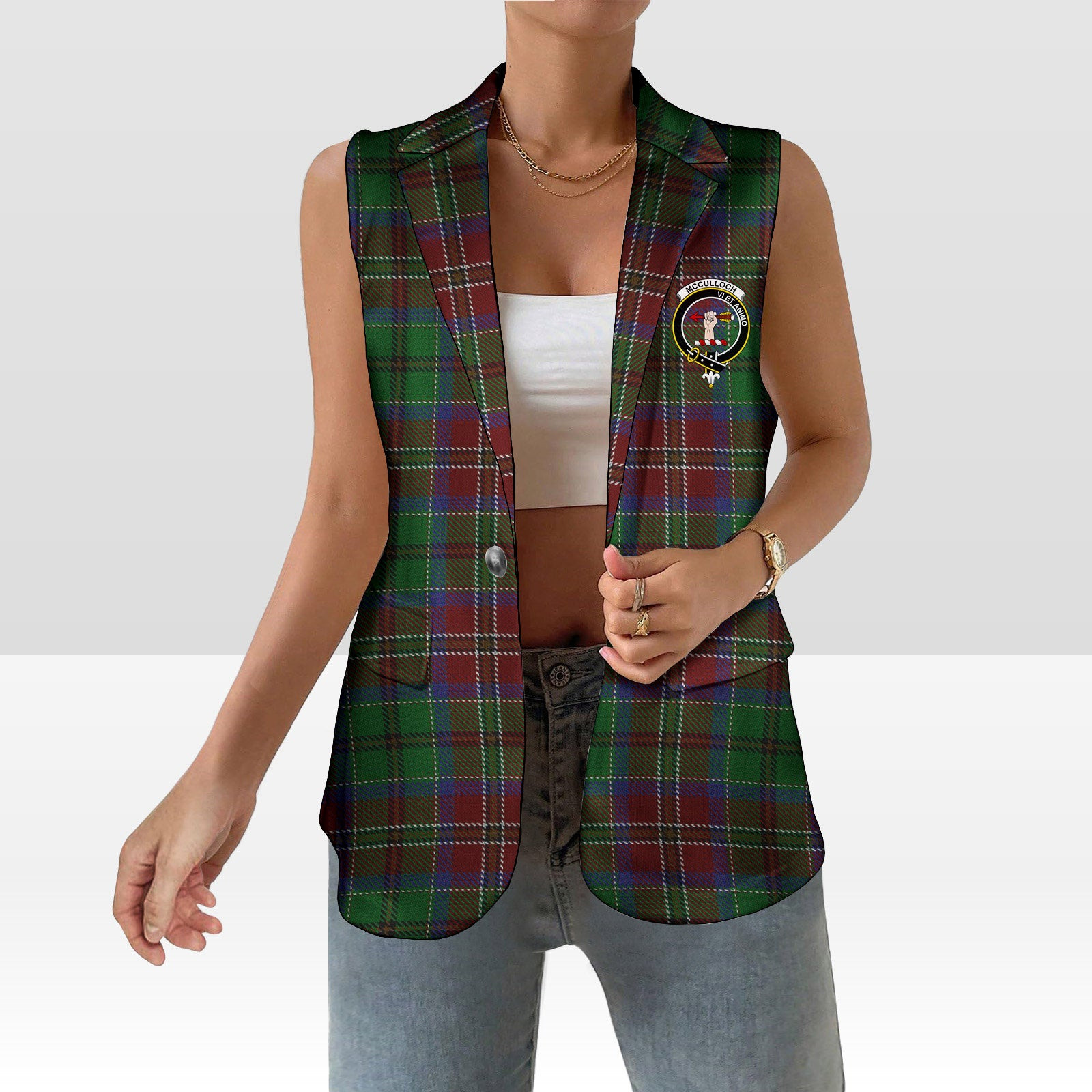 ScotsTee Shop Scottish McCulloch Women's Tartan Sleeveless Blazer Suit Vest