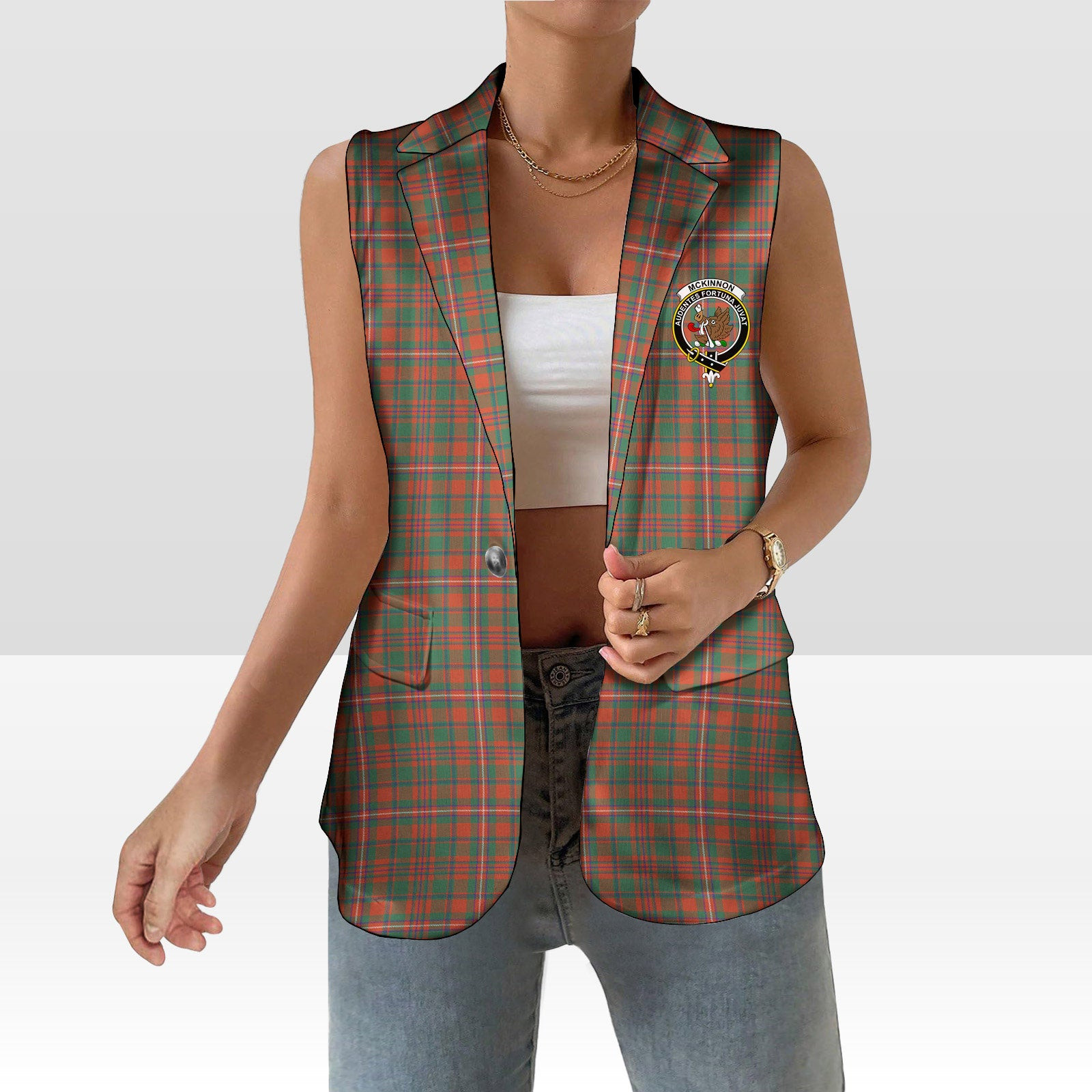 ScotsTee Shop Scottish McKinnon Ancient Women's Tartan Sleeveless Blazer Suit Vest