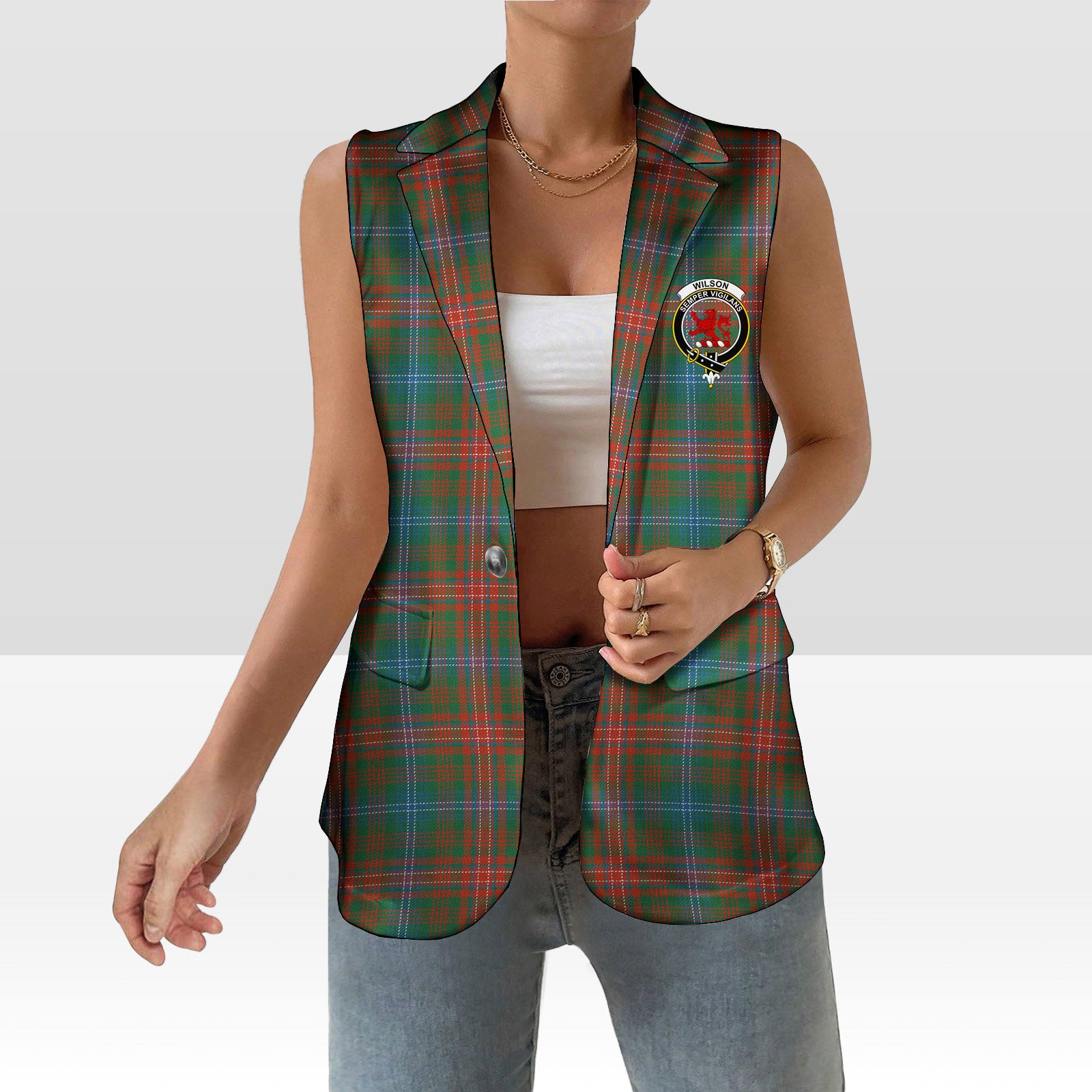 ScotsTee Shop Scottish Wilson Janet Ancient Clan Women's Tartan Sleeveless Blazer Suit Vest