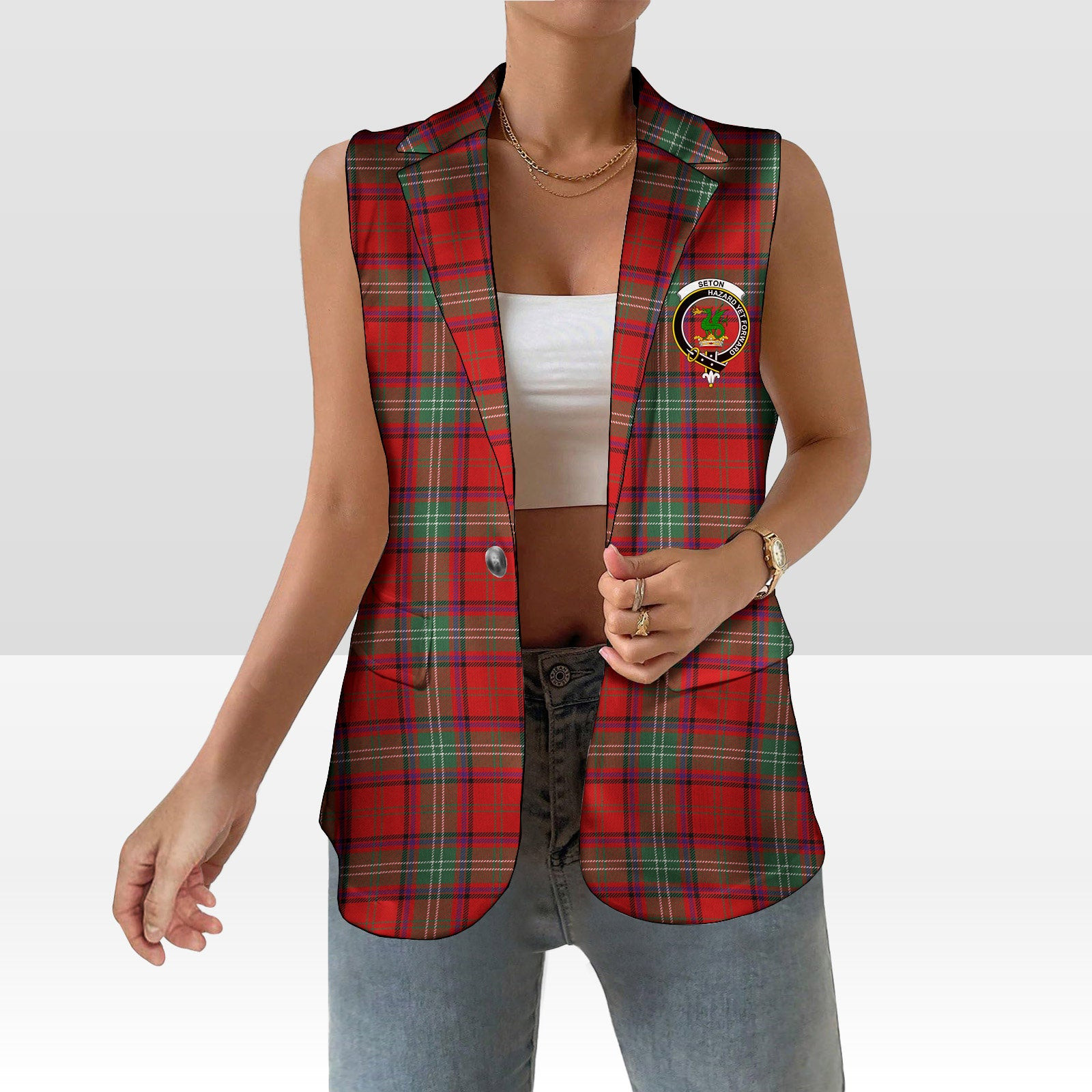 ScotsTee Shop Scottish Seton Modern Women's Tartan Sleeveless Blazer Suit Vest