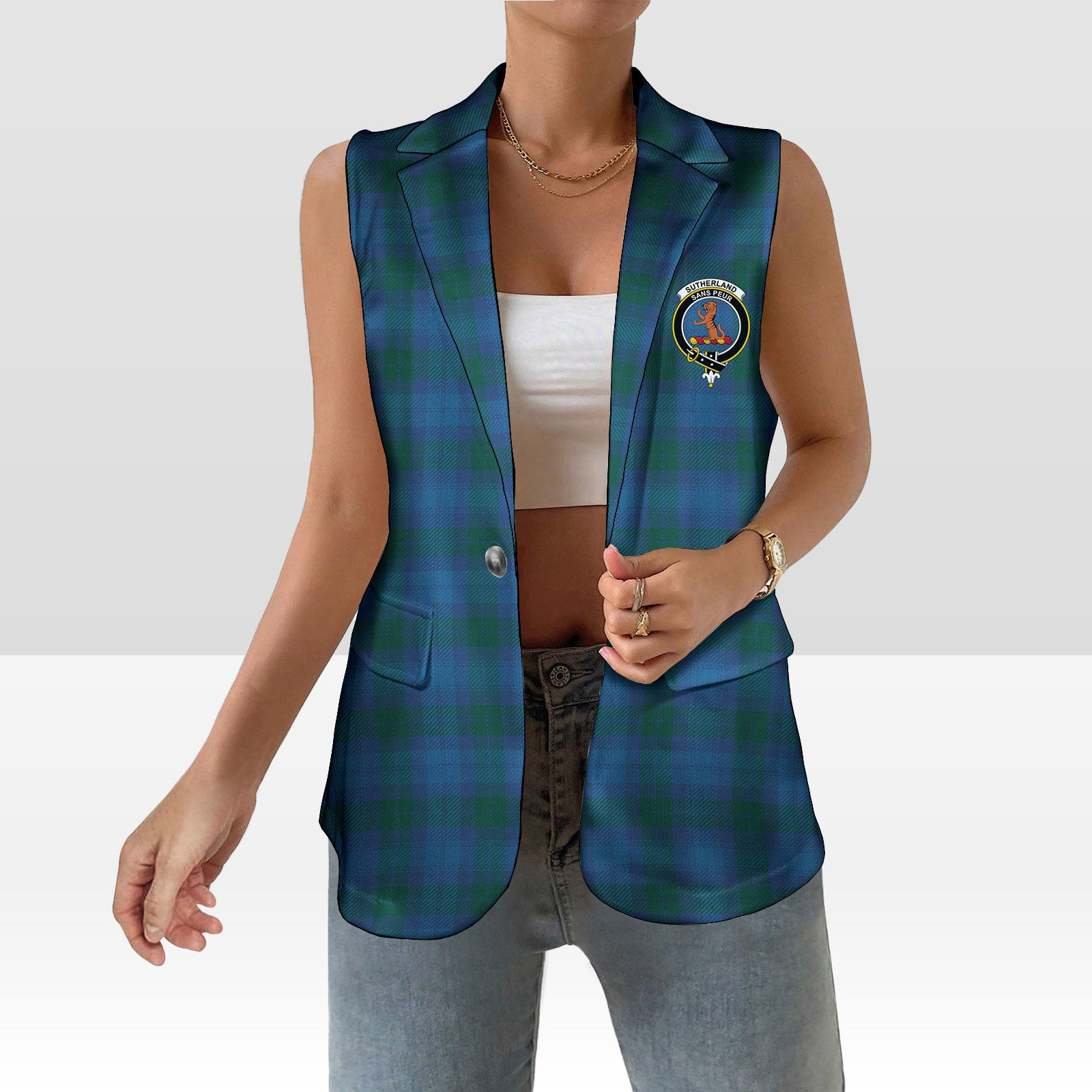 ScotsTee Shop Scottish Sutherland Hunting Modern Women's Tartan Sleeveless Blazer Suit Vest