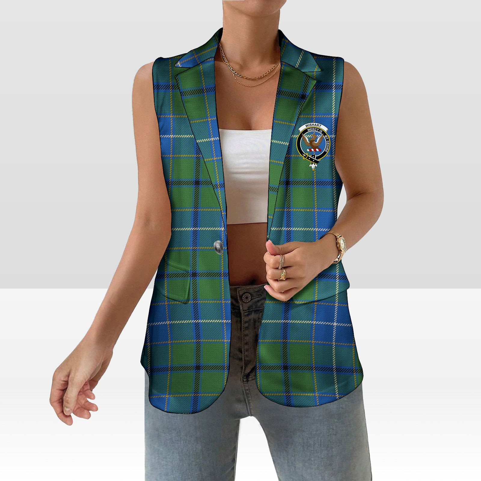 ScotsTee Shop Scottish Wishart Hunting Ancient Clan Women's Tartan Sleeveless Blazer Suit Vest
