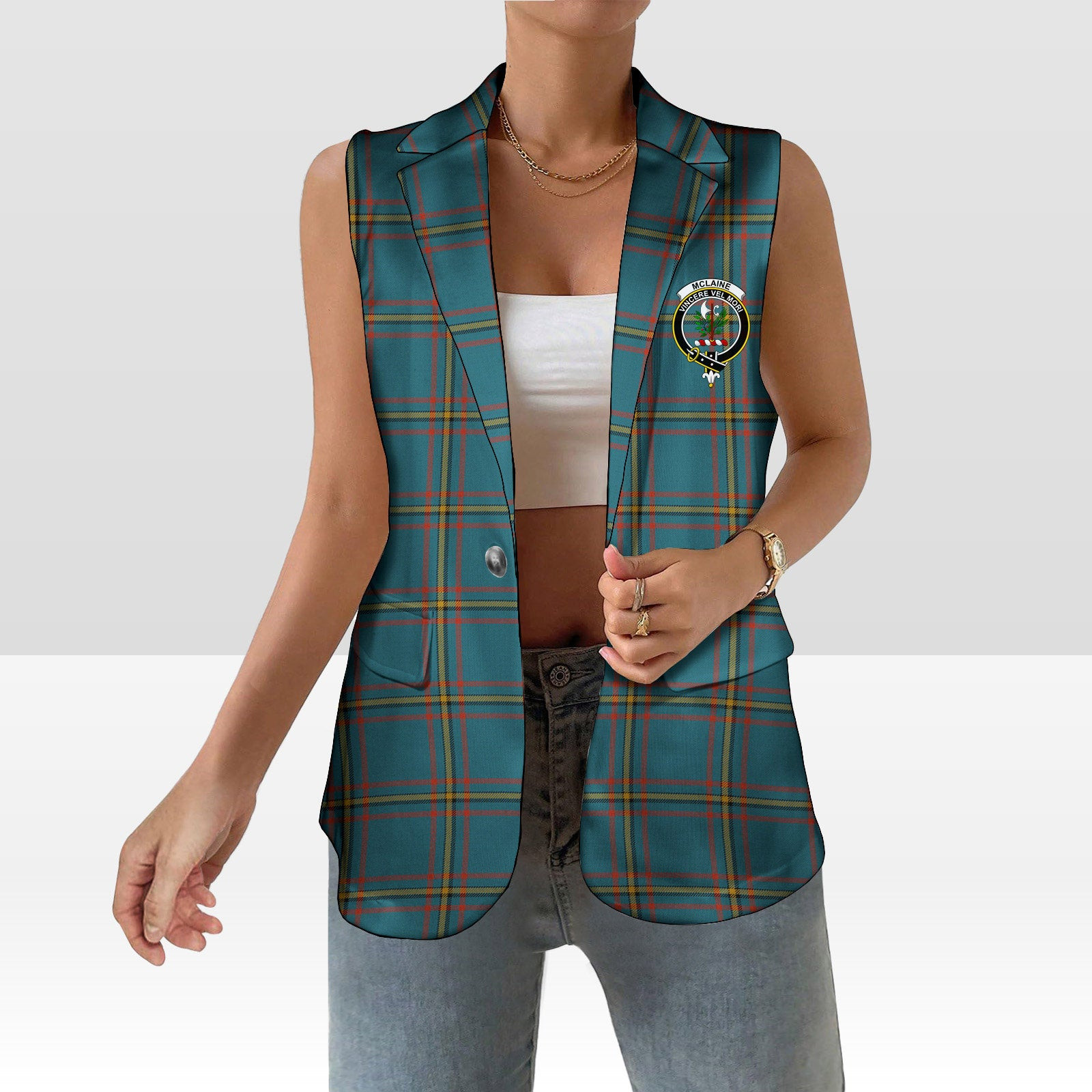 ScotsTee Shop Scottish McLaine of Lochbuie Hunting Ancient Women's Tartan Sleeveless Blazer Suit Vest
