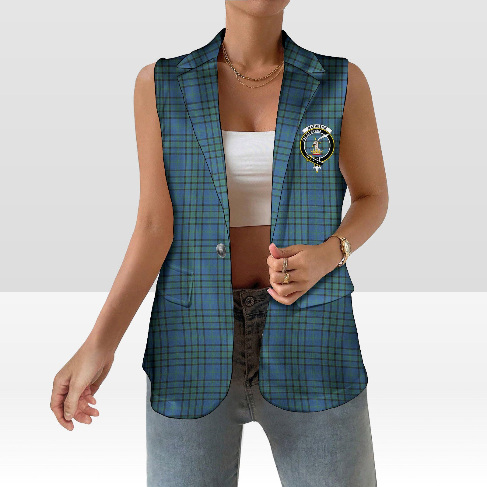 ScotsTee Shop Scottish Matheson Hunting Ancient Women's Tartan Sleeveless Blazer Suit Vest
