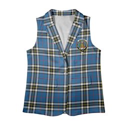 ScotsTee Shop Scottish MacThomas Blue Modern Women's Tartan Sleeveless Blazer Suit Vest