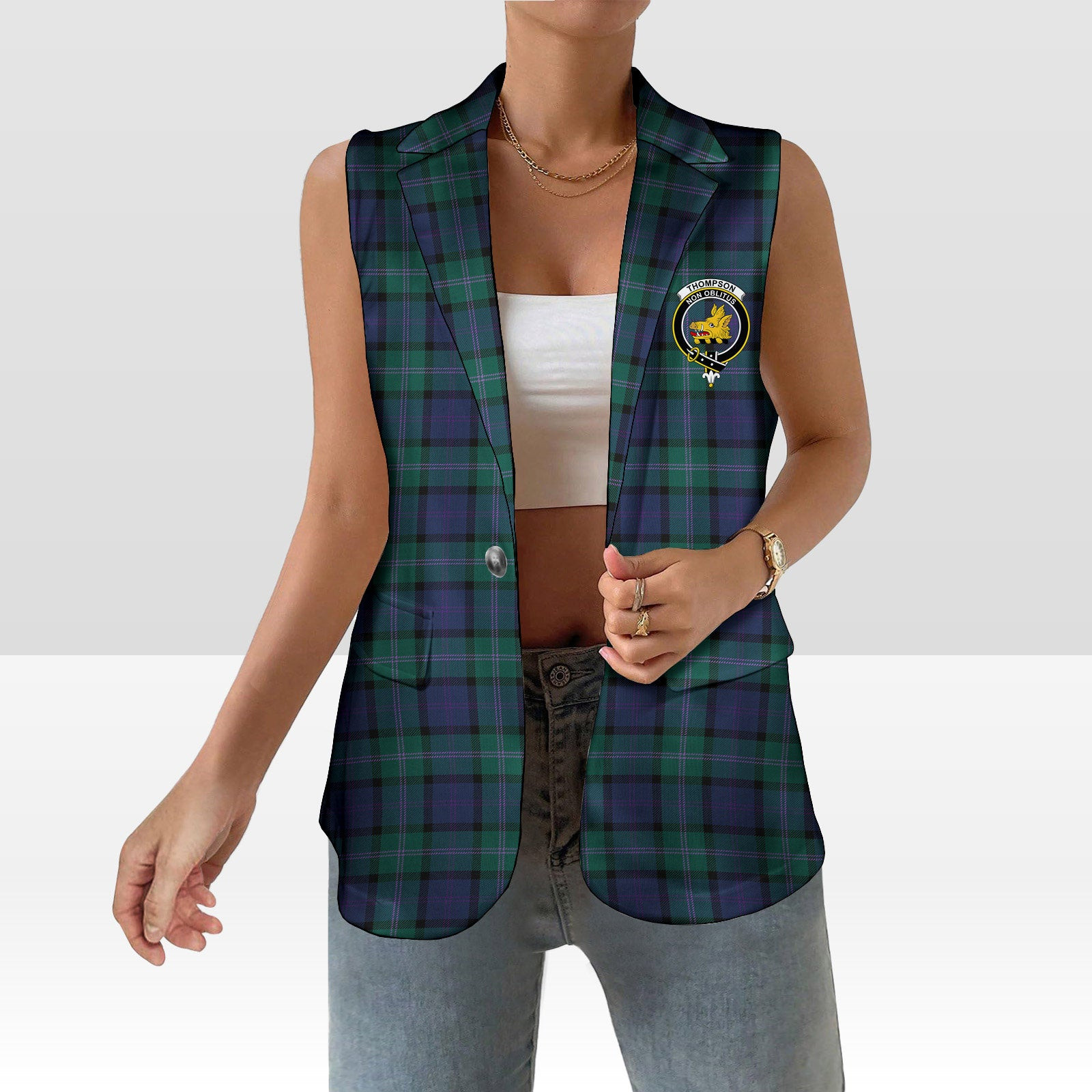 ScotsTee Shop Scottish Thompson Modern Women's Tartan Sleeveless Blazer Suit Vest